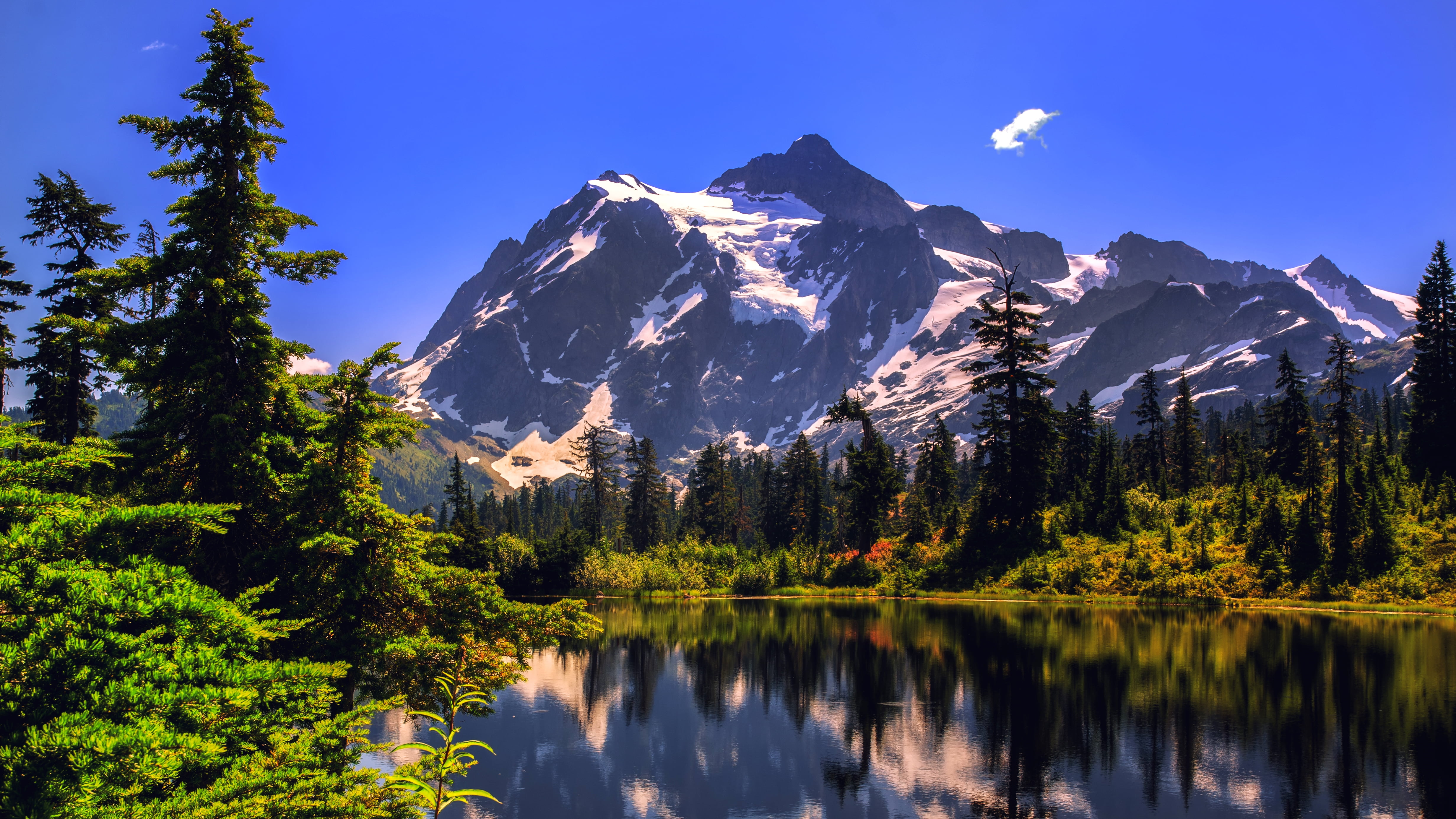 Lake, Cascades, reflection, photo, tree, Mt. Shuksan, Washington, beauty In Nature, Landscape, scenics, Nature, Snoqualmie National Forest, Nikon  D7000, HD Wallpaper