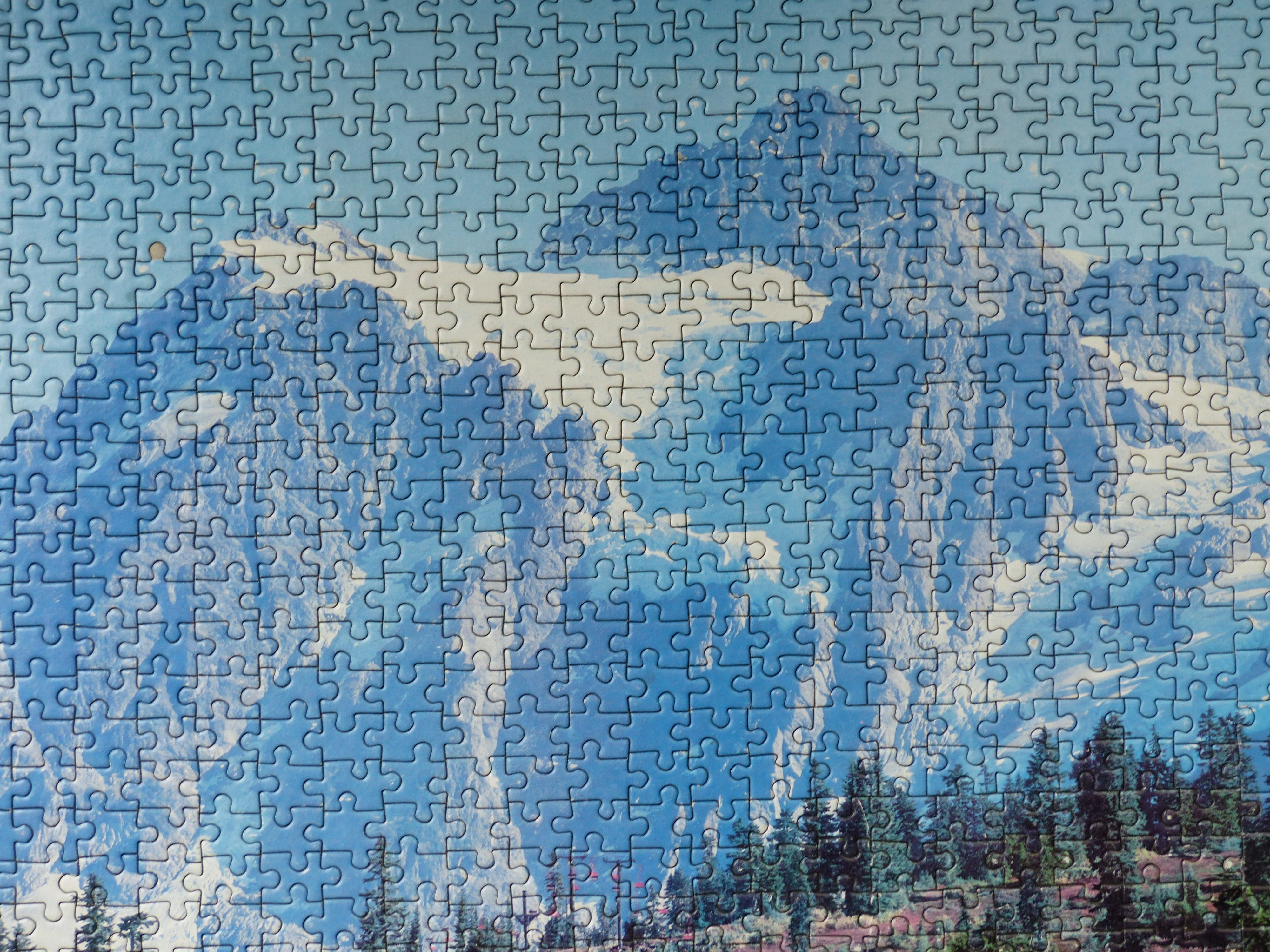 mountain, built structure, backgrounds, Play, puzzle, design, text, no people, play, leisure activity, mount shuksan, 4K, full frame, blue, western script, HD Wallpaper