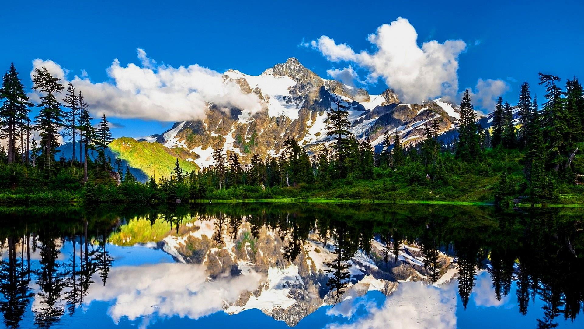 idyllic, plant, waterfront, day, water, mountain, mountain range, tree, cloud - sky, no people, reflection lake, formation, outdoors, sky, non-urban scene, HD Wallpaper