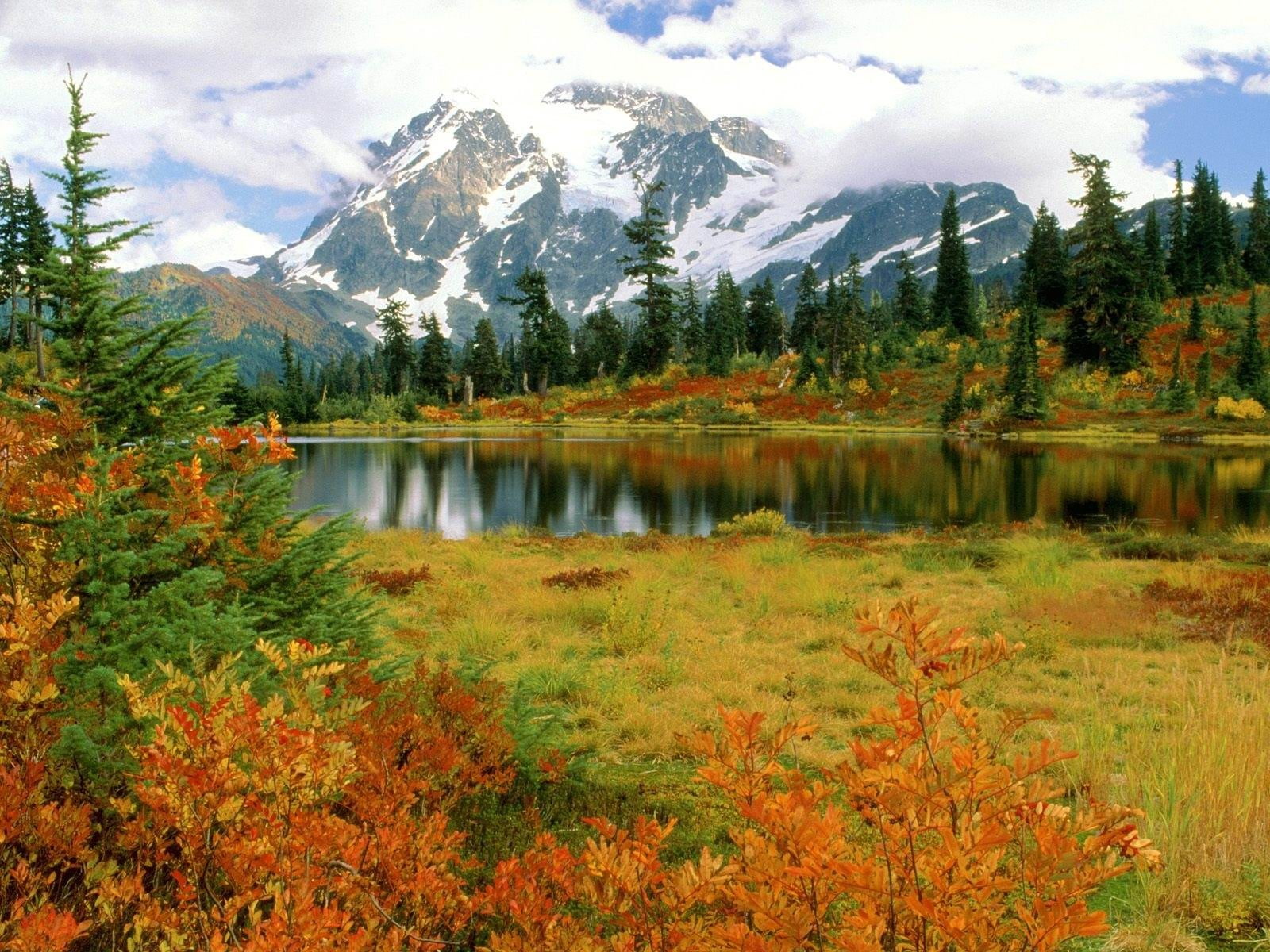 day, park, wall, sky, beauty in nature, nature, snowcapped mountain, autumn, mountain, tranquility, no people, cloud - sky, reflection lake, plant, tranquil scene, HD Wallpaper