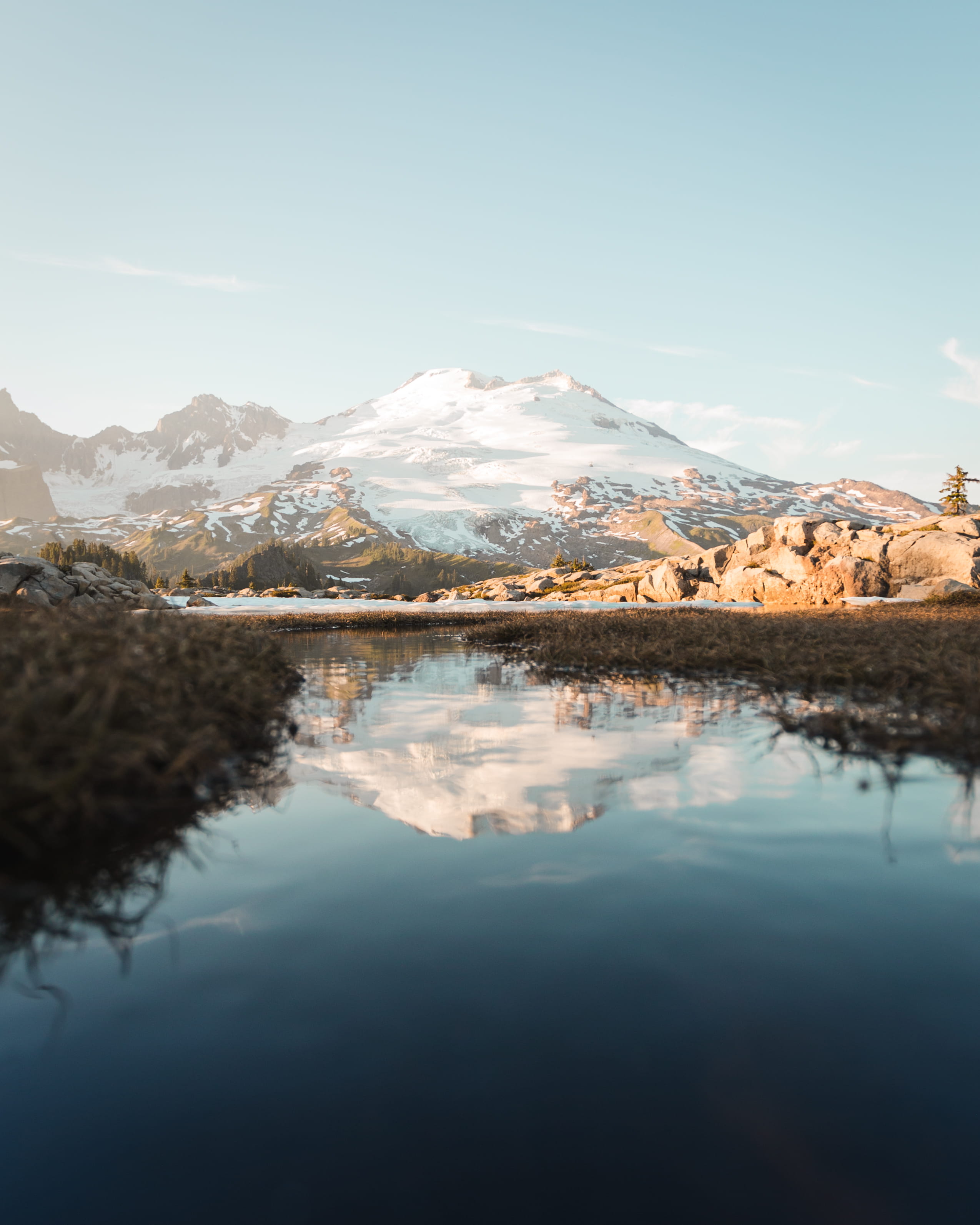 near, landscape, mountain Peak, summer, travel Destinations, snowcapped, ice, blue, pnw, river lake, lake, river side, beauty In Nature, 2K, mount, mountain, Phone HD Wallpaper