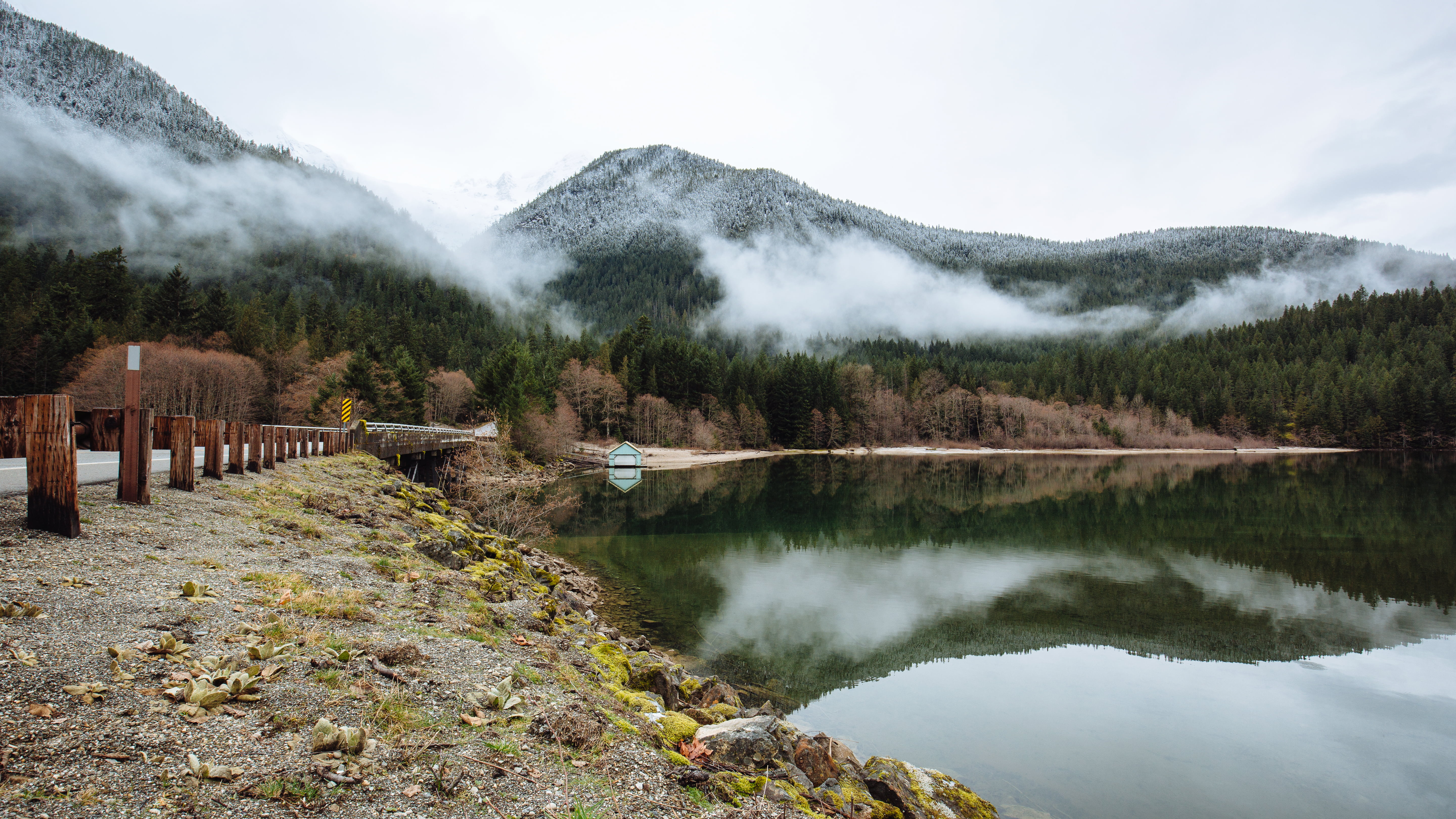 nature, photography, water, outdoors, near, lake, daytime, landscape, Canon EF, road  north, Diablo Lake, reflection, tree, scenics, 35mm, 4L, clouds, 5K, HD Wallpaper