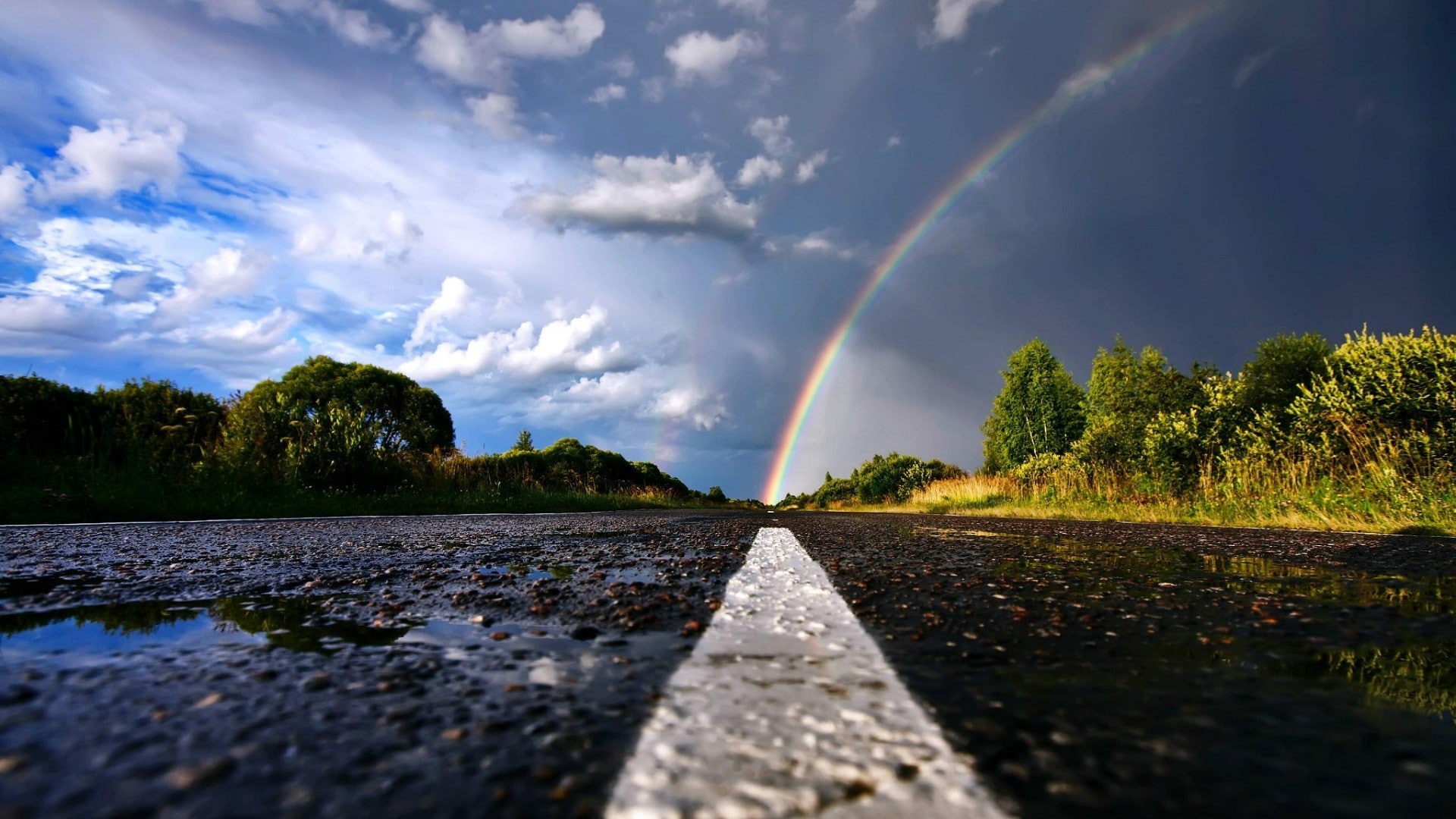 1080P, tranquility, no people, water, diminishing perspective, rainbows, double rainbow, road, direction, tranquil scene, tree, scenics - nature, nature, HD Wallpaper