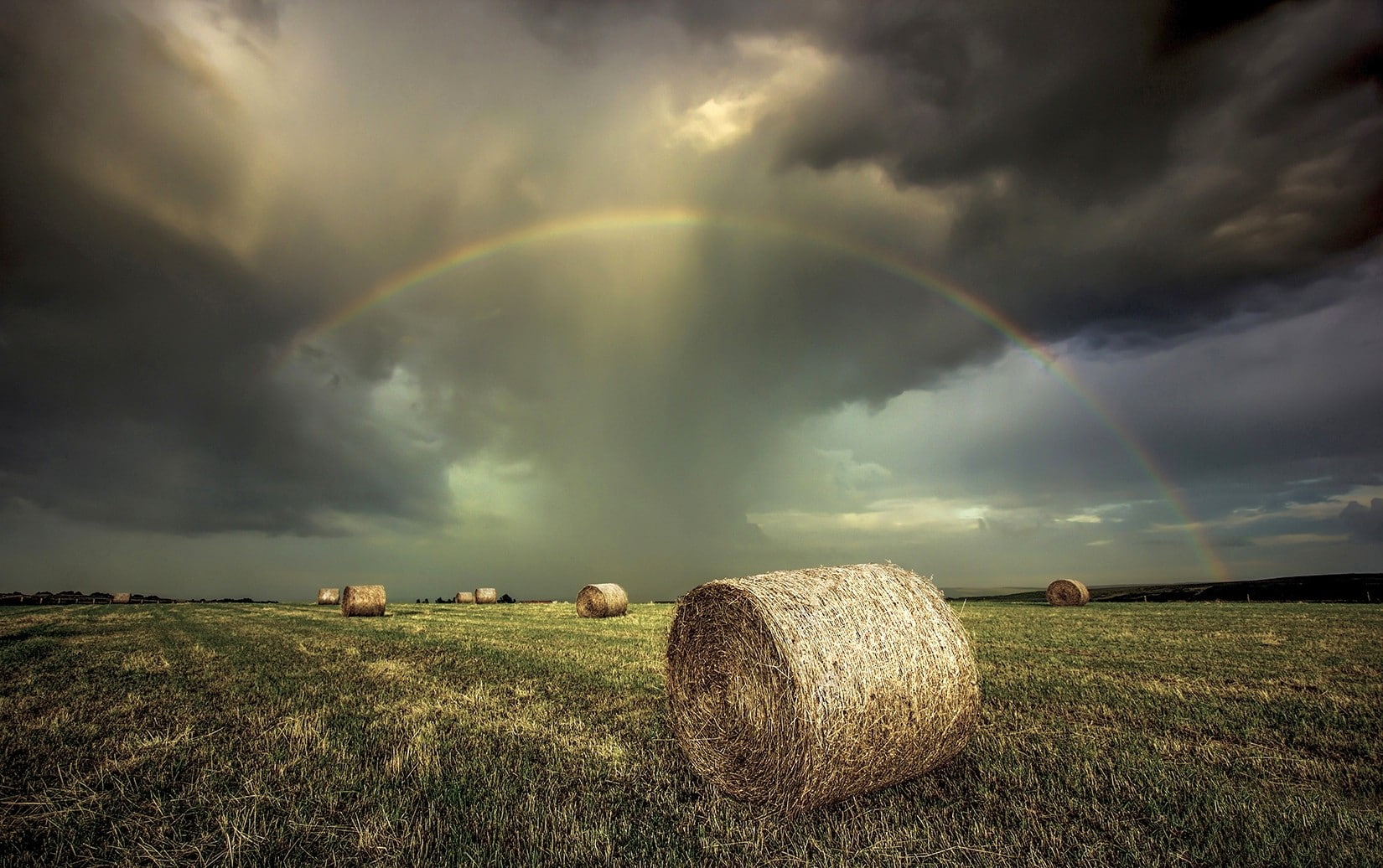 sky, land, agriculture, storm, field, cloud - sky, no people, clouds, environment, tranquil scene, bale, 720P, landscape, beauty in nature, farm, outdoors, HD Wallpaper