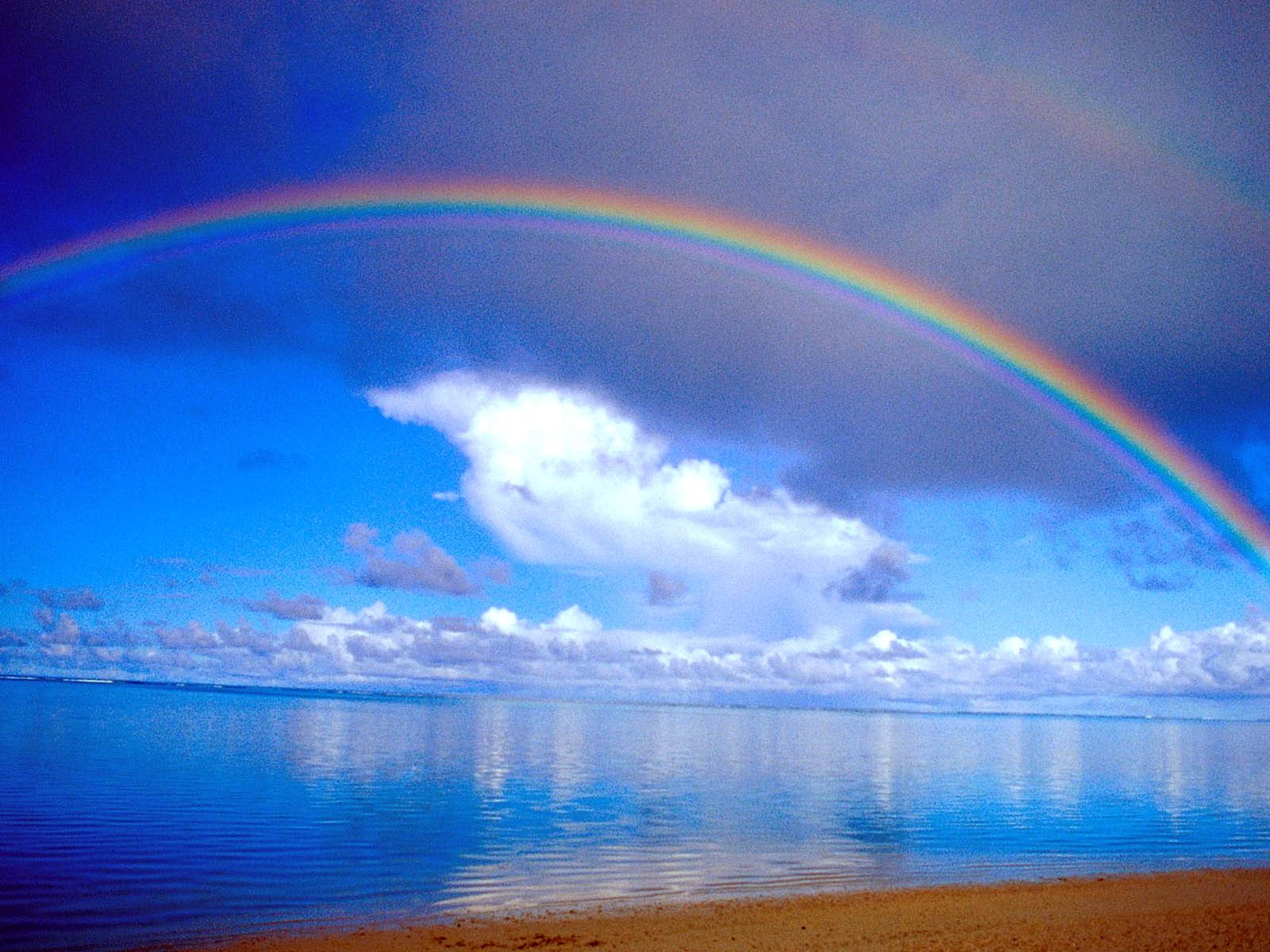 tranquility, sea, sky, reflection, clouds, beauty in nature, horizon, land, 720P, tranquil scene, outdoors, idyllic, horizon over water, double rainbow, HD Wallpaper