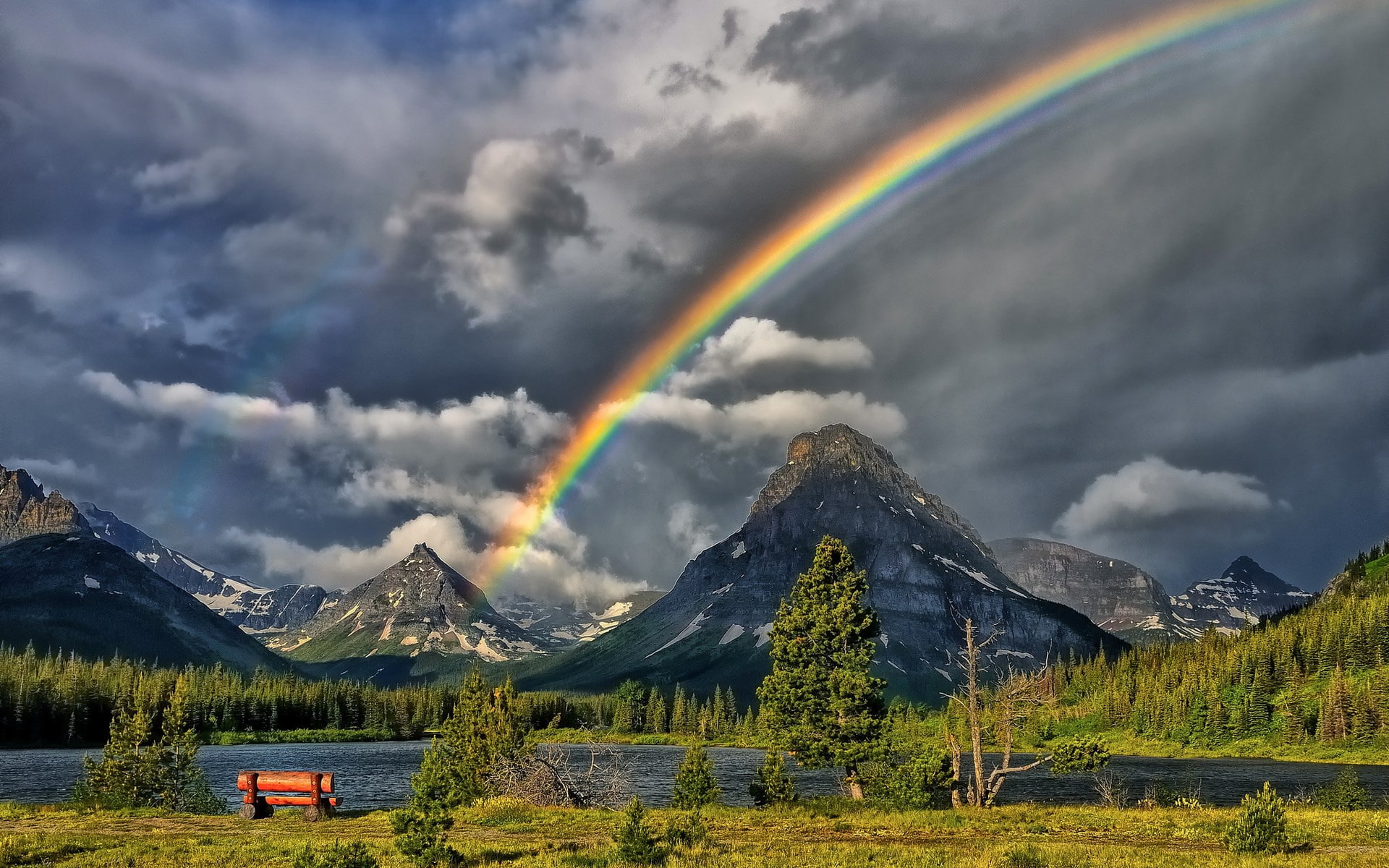 rainbow, cloud - sky, pictures background nature 1920x1200, 1080P, idyllic, outdoors, non-urban scene, environment, mountain peak, scenics - nature, day, HD Wallpaper