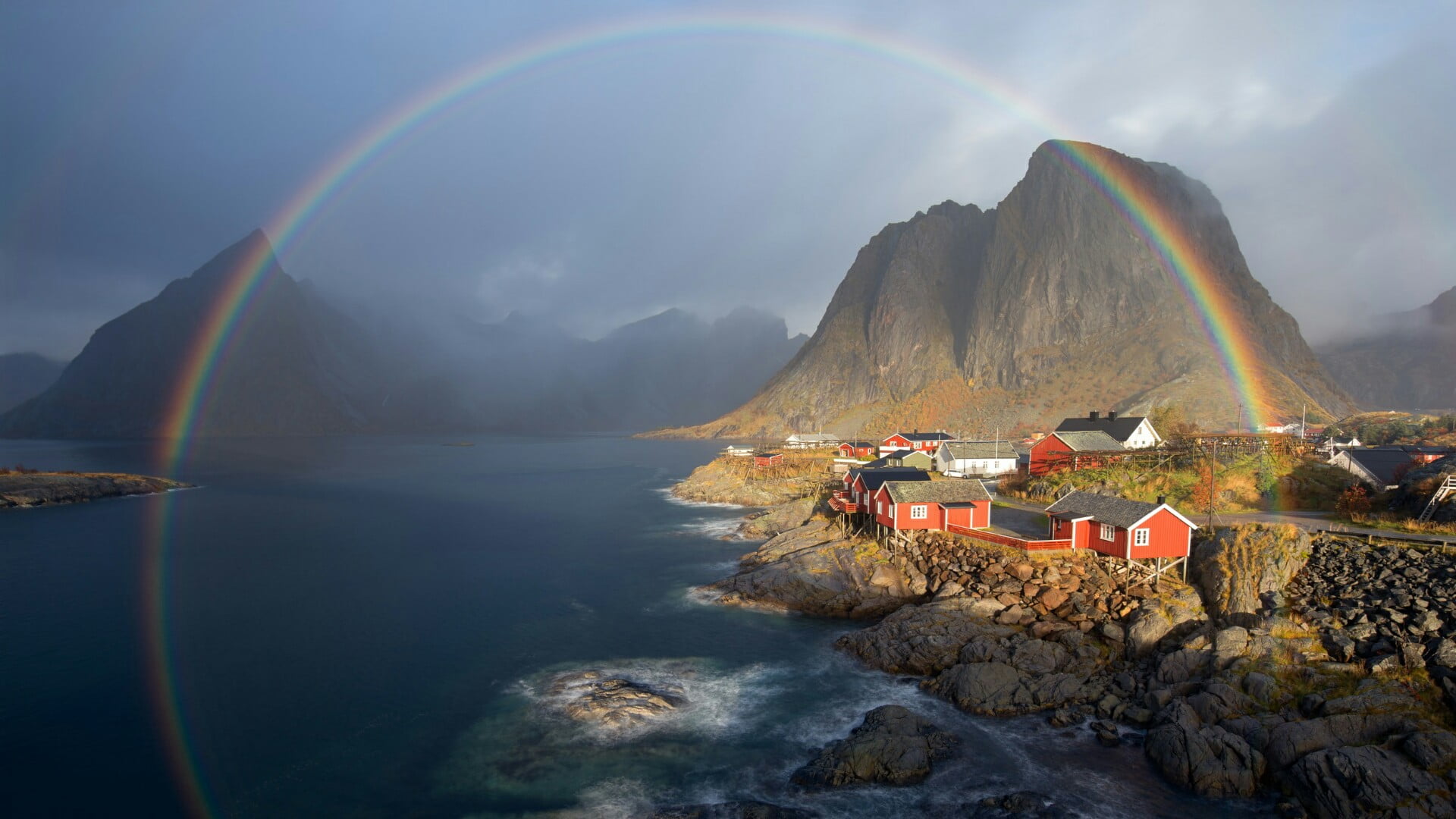 idyllic, beauty in nature, no people, hamnoy, phenomenon, non-urban scene, fjord, mount scenery, outdoors, mountain, lofoten, water, sea, village, nordland, HD Wallpaper