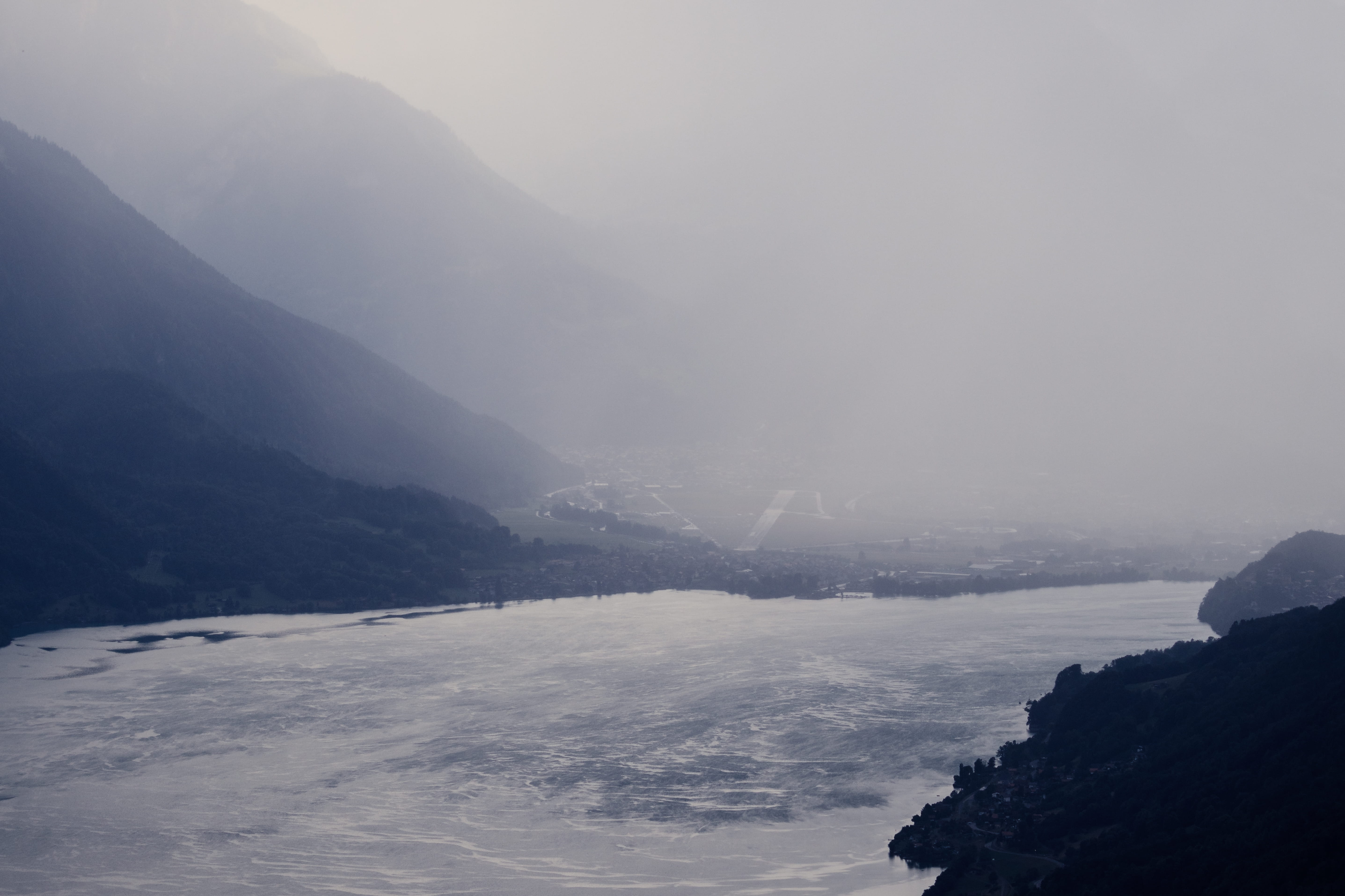clouds, rain, dark, day, mountains, mountain range, scenics - nature, precipitation, alpine, schweiz, water, tranquil scene, outdoors, snow, rainy, brienzersee, HD Wallpaper