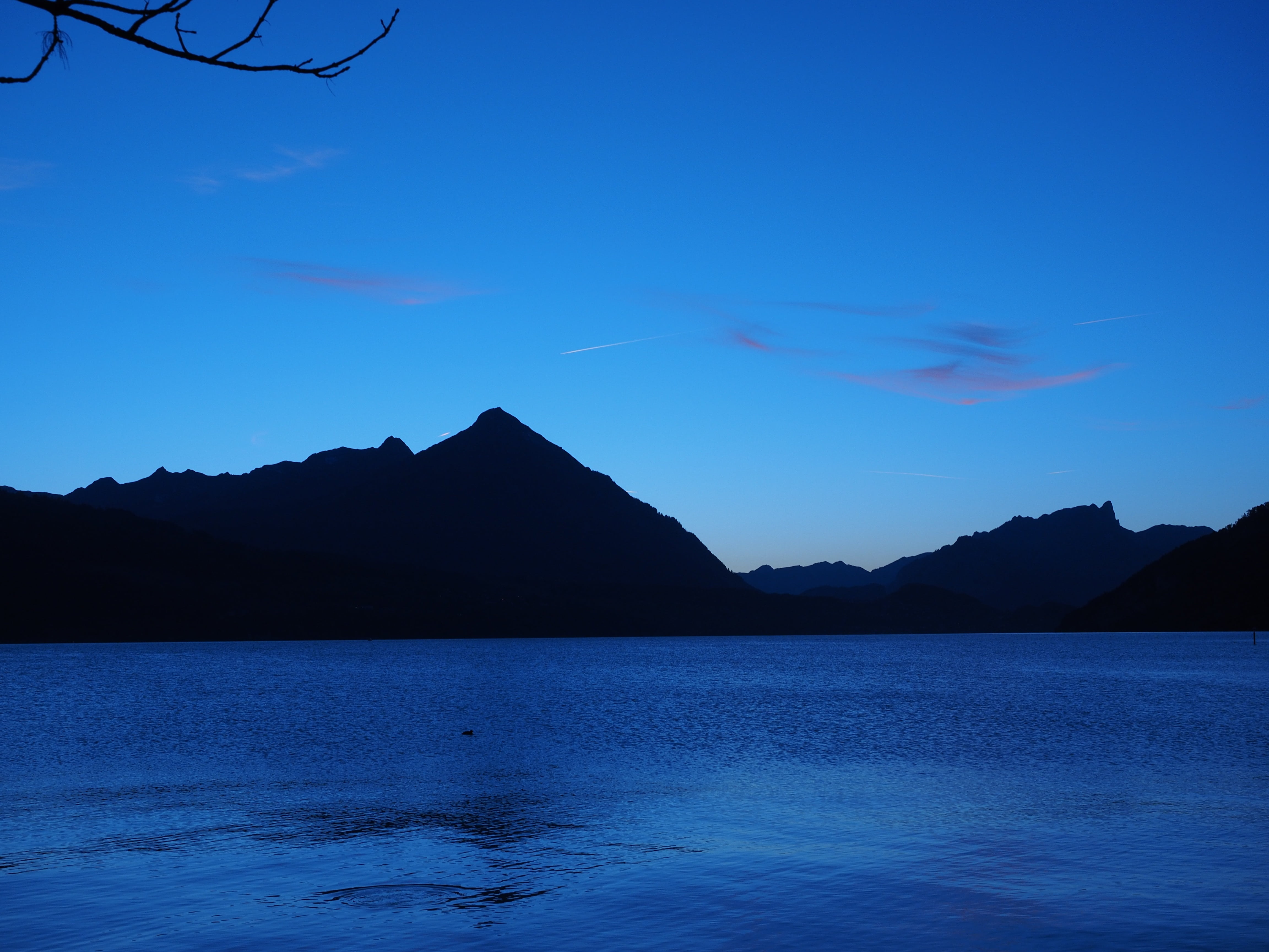 non-urban scene, tranquility, lake thun, blue hour, 4K, spiez, no people, mountain, lake, scenics - nature, reflection, interlaken, sneezing, tranquil scene, HD Wallpaper