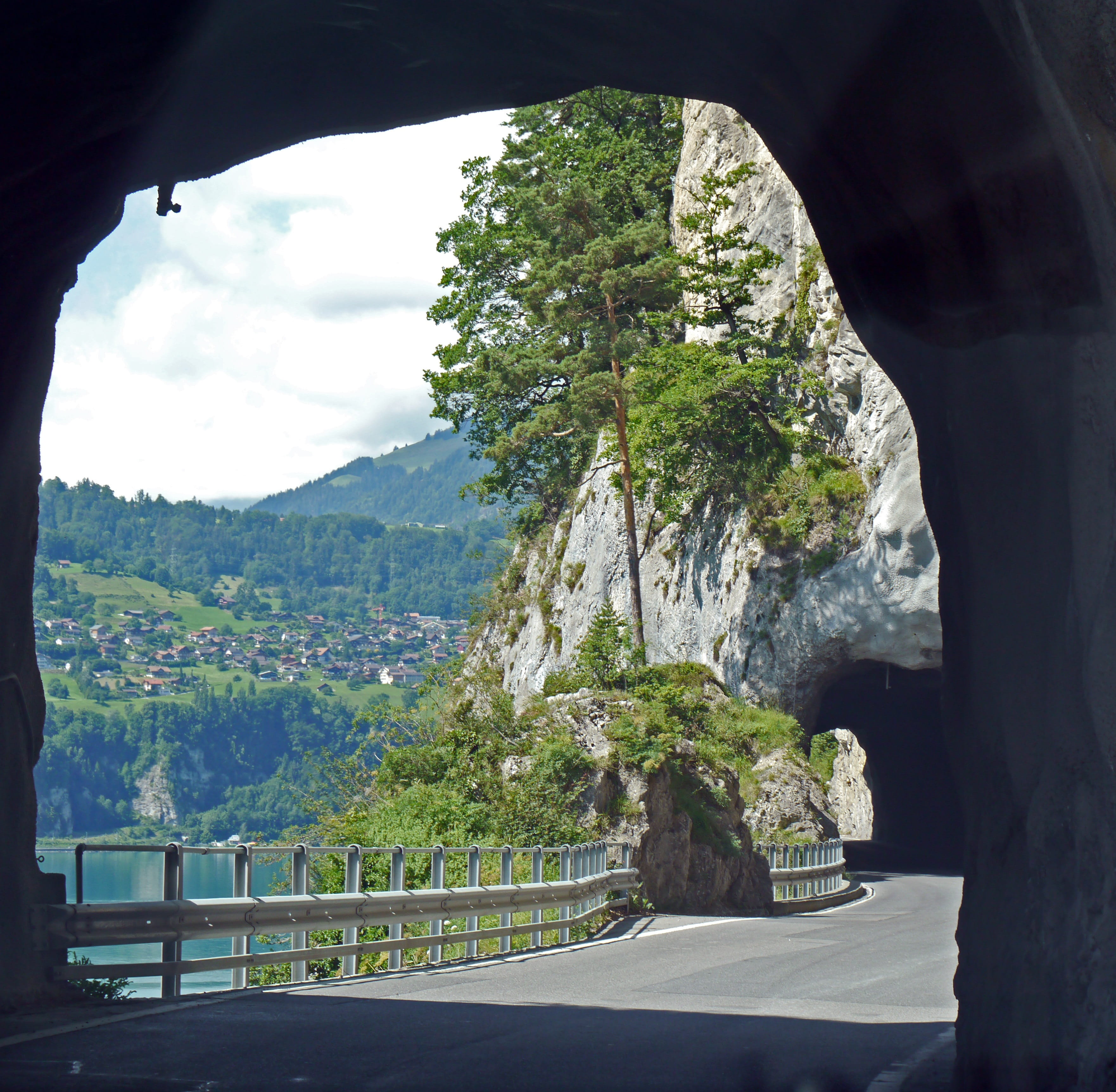 mountain, architecture, switzerland, beauty in nature, outdoors, tunnel route, thun, the shore road north, road tunnel, tunnel, tree, serpentine, transportation, HD Wallpaper