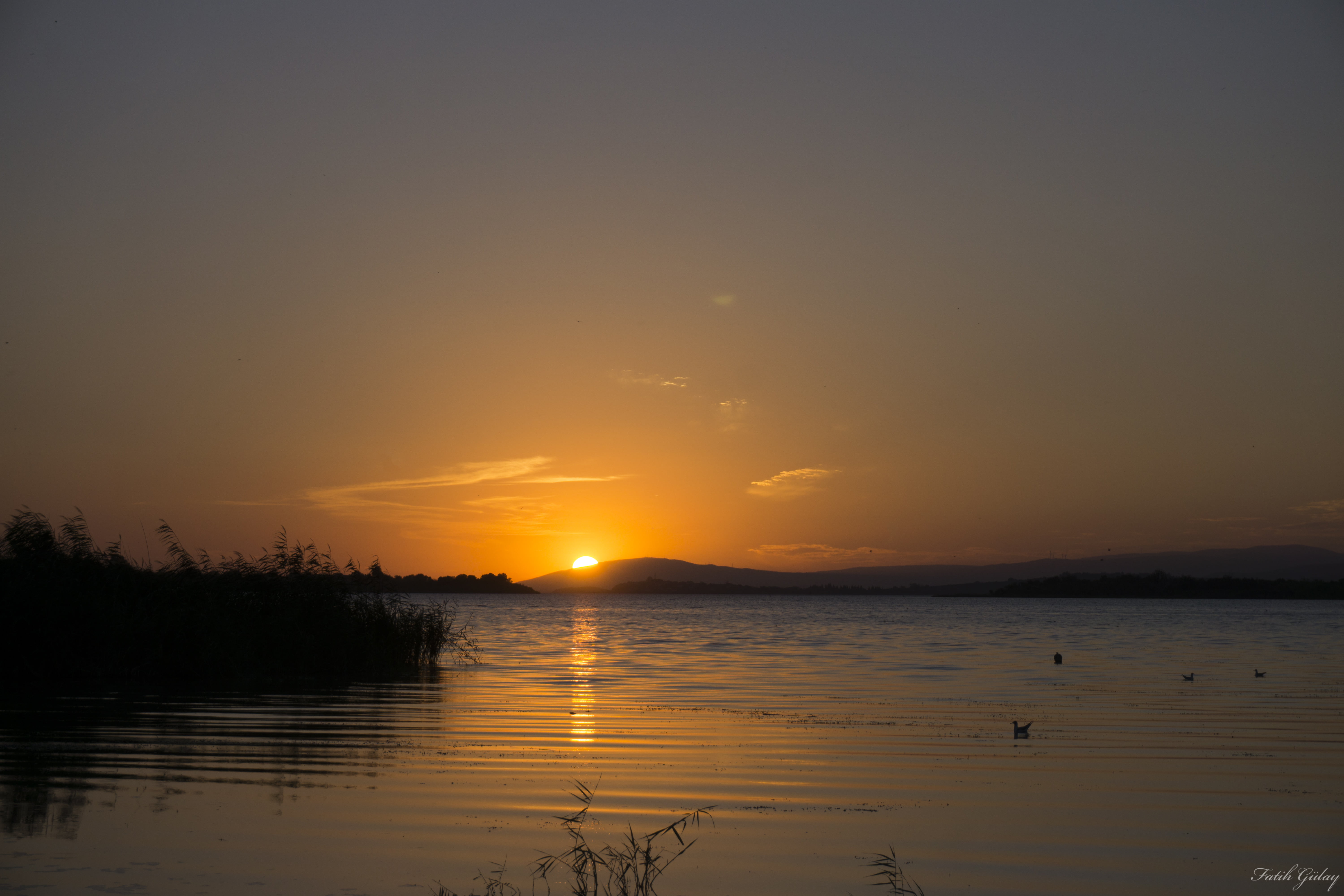 lake, sky, no people, 5K, hills, nature, sun, scenics - nature, tranquility, outdoors, water, sunset, silhouette, tranquil scene, idyllic, sunrise, romantic sky, HD Wallpaper