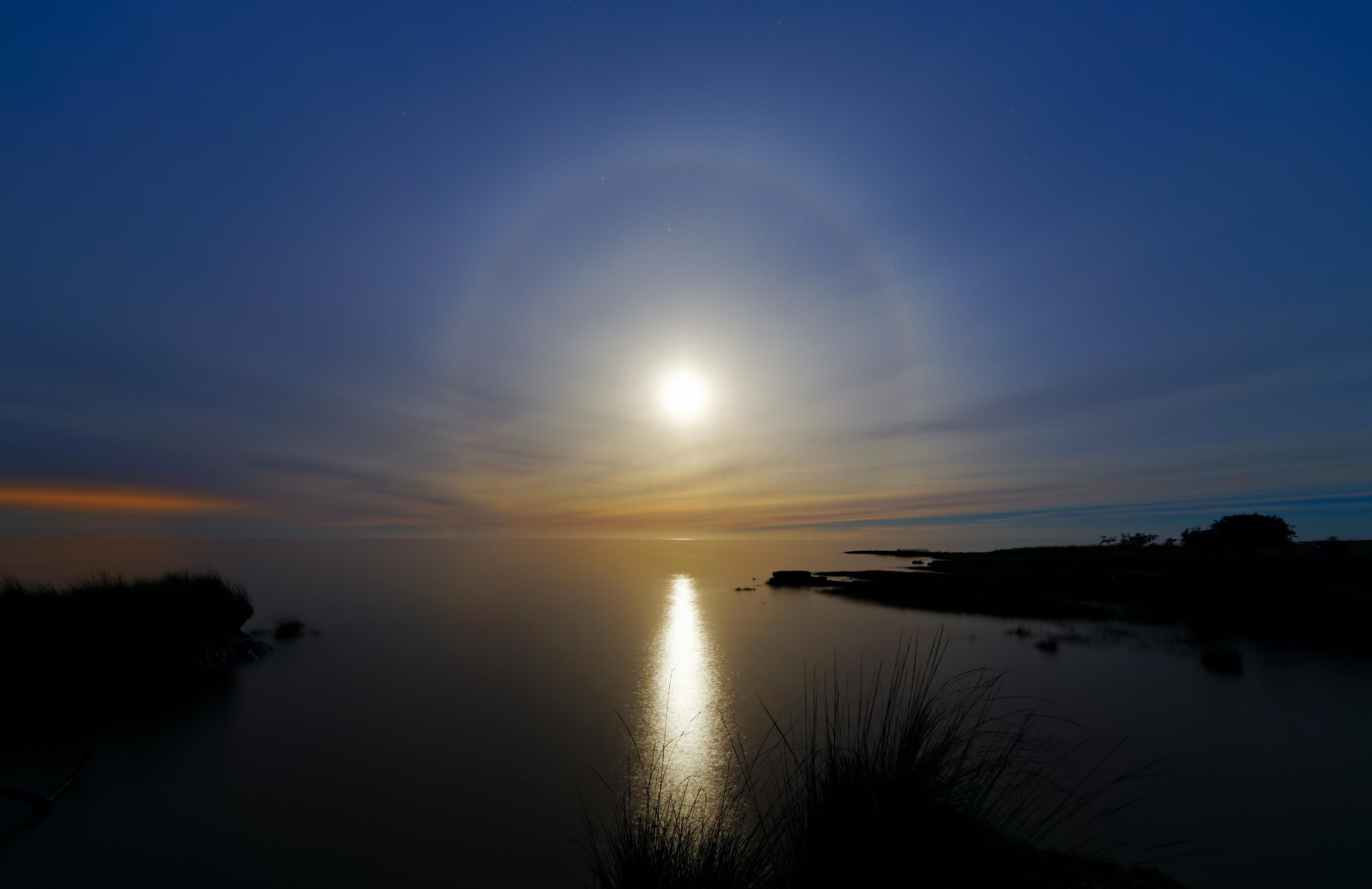 2014, sunrise, moon, shore, new york, new, skyline, york, 2K, super moon, sea, super, HD Wallpaper