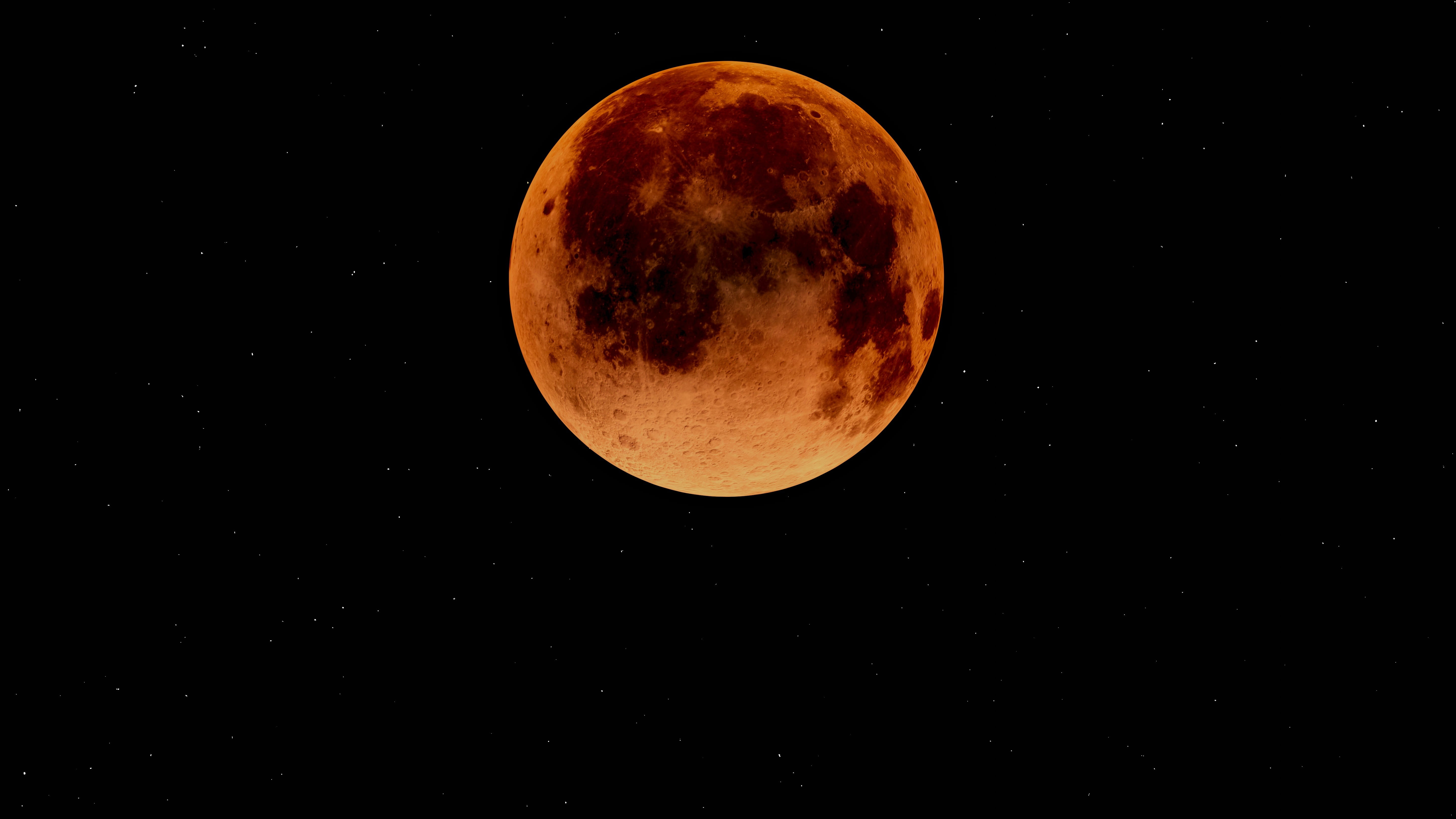 scenics - nature, sky, planetary moon, blood moon, orange color, astronomy, tranquility, night sky, mystical, geometric shape, shape, 5K, black background, HD Wallpaper