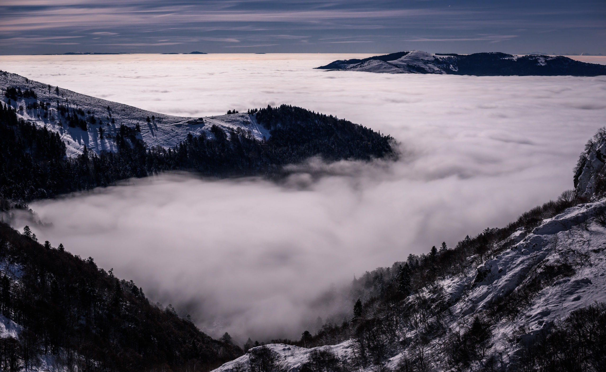 Cold, Vosges, nikon, Hautes Vosges, Mountains, Clouds, 2K, Nature, Moon, Sea of clouds, beautiful, Natural light, full moon, Lightroom, sea, november, HD Wallpaper
