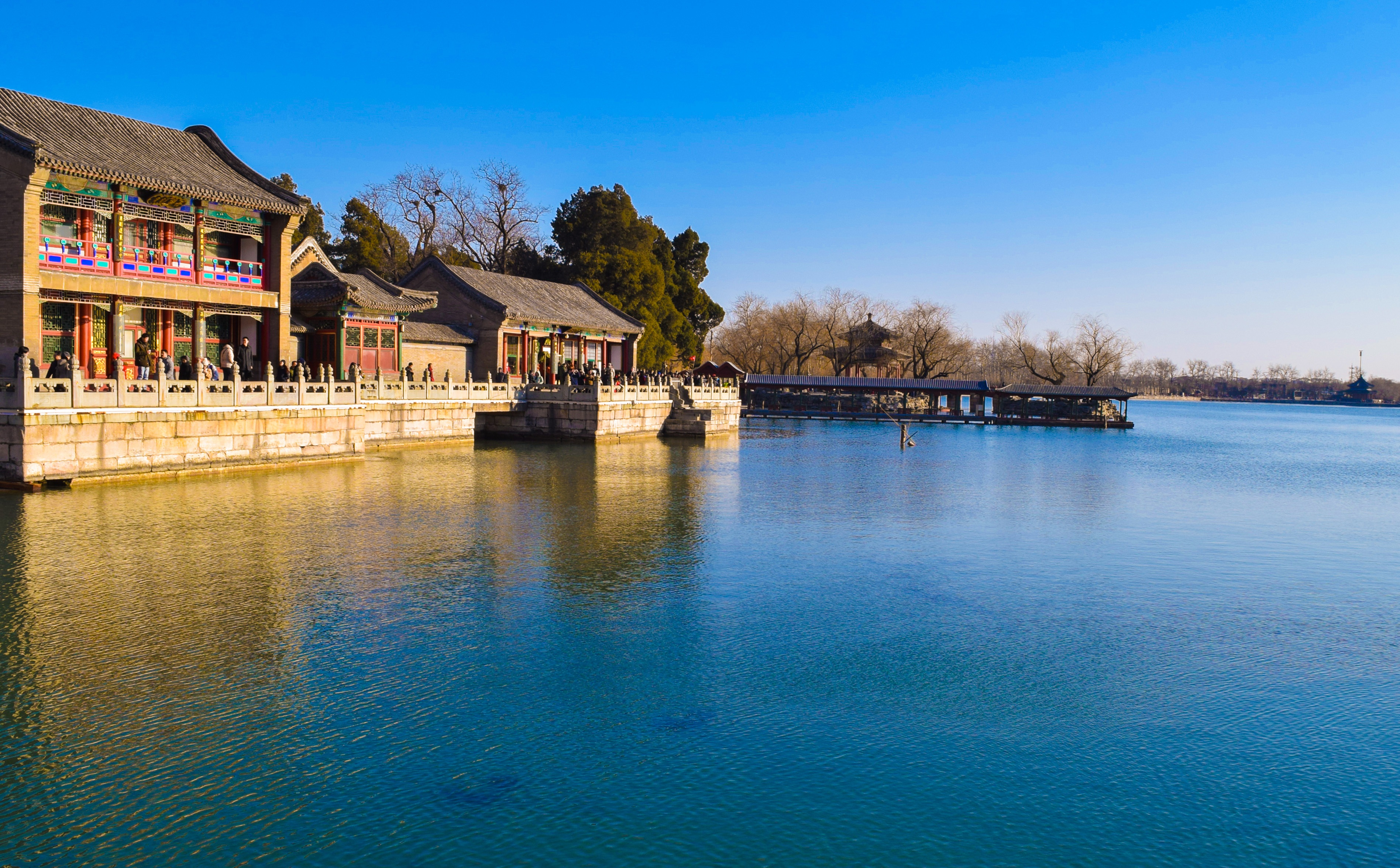 kunming lake, travel destinations, nature, tree, outdoors, no people, built structure, building exterior, blue, 2K, water, city, waterfront, building, HD Wallpaper