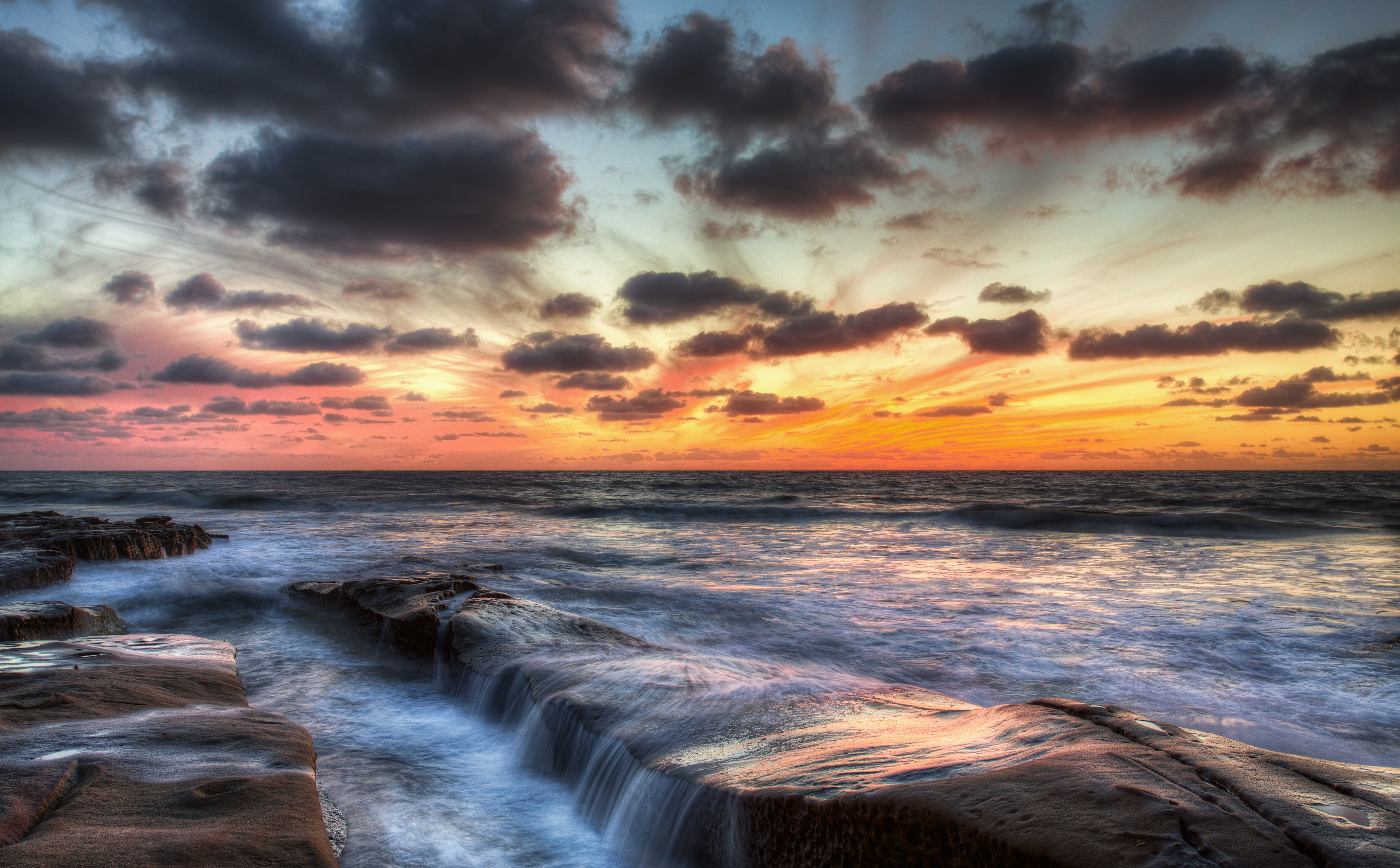 no people, Color, Motion, rocky, Wave, sea, Clouds, land, California, jolla, unitedstates, Waves, Mark, canon5d, 5K, Ocean, tranquil scene, Nature, horizon over water, HD Wallpaper