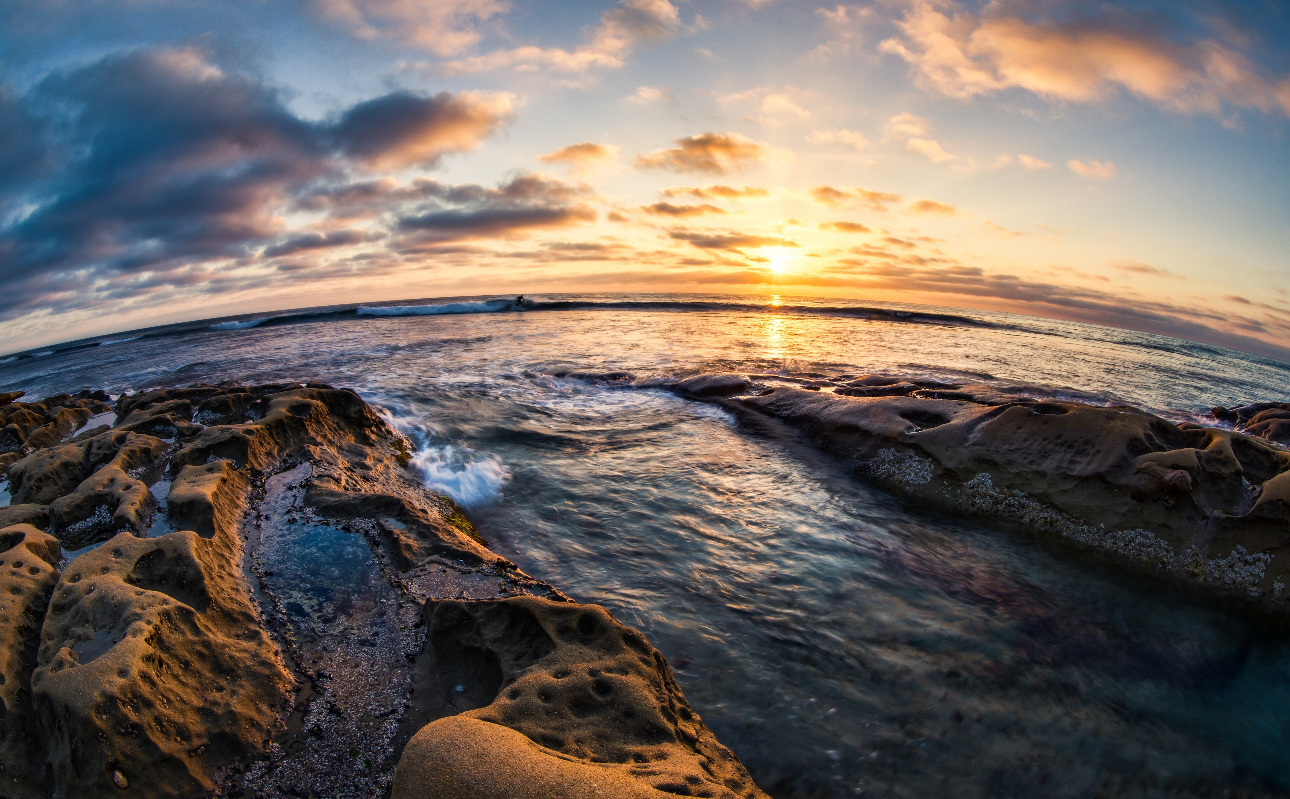 Sunset, Wave, canon5d, reflect, Coast, canon, Rocky, 32bit, lajollashore, Cloud, Nature, lajolla, 32bithdr, California, Pacific, Clouds, canon5dmarkiii, HD Wallpaper