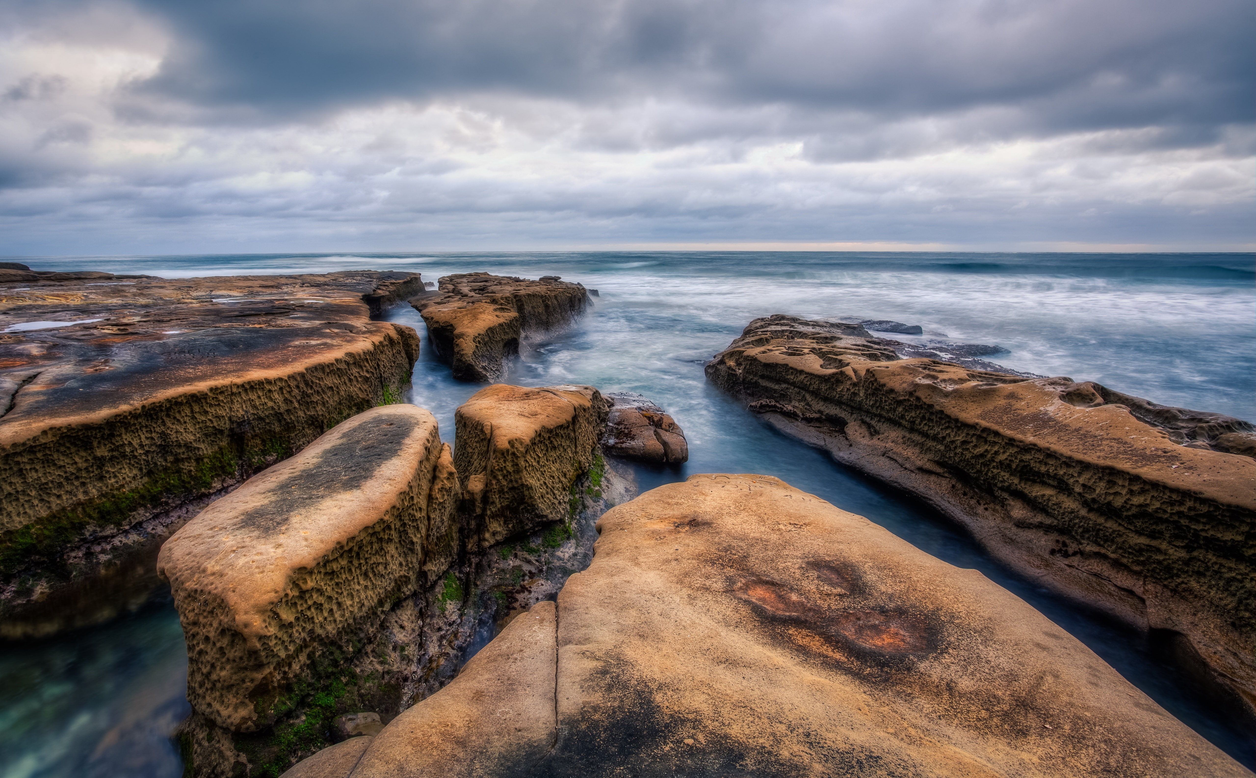 land, horizon over water, canon, cloud - sky, formation, Cloudy, solid, Afternoon, lajolla, Dusk, tranquil scene, sea, tranquility, Ocean, Clouds, brown, HD Wallpaper