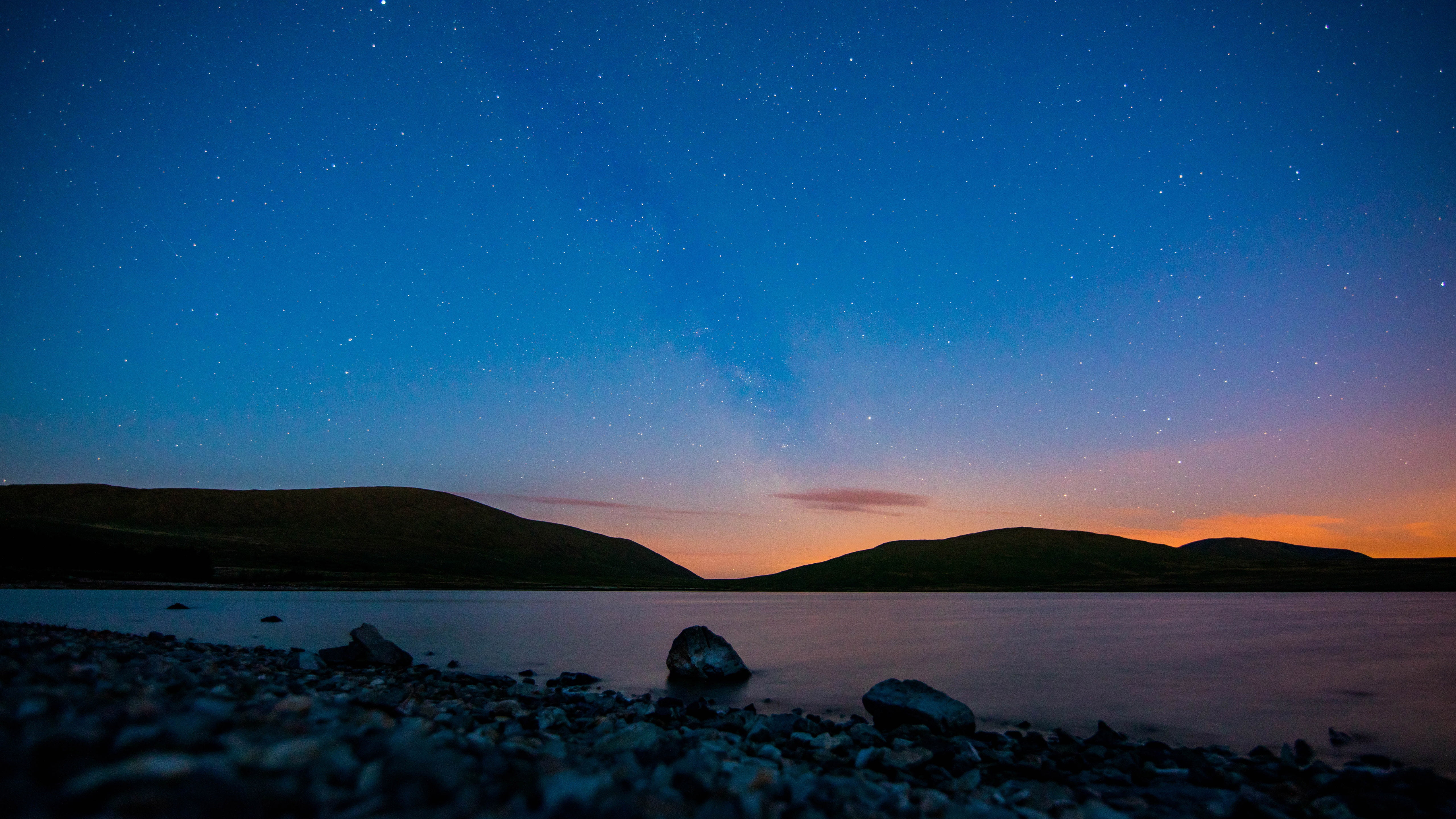 space and astronomy, rock, 5K, rock - object, star field, landscape, scenics - nature, hour, water, galaxy, tranquil scene, star - space, space, sky, star, HD Wallpaper