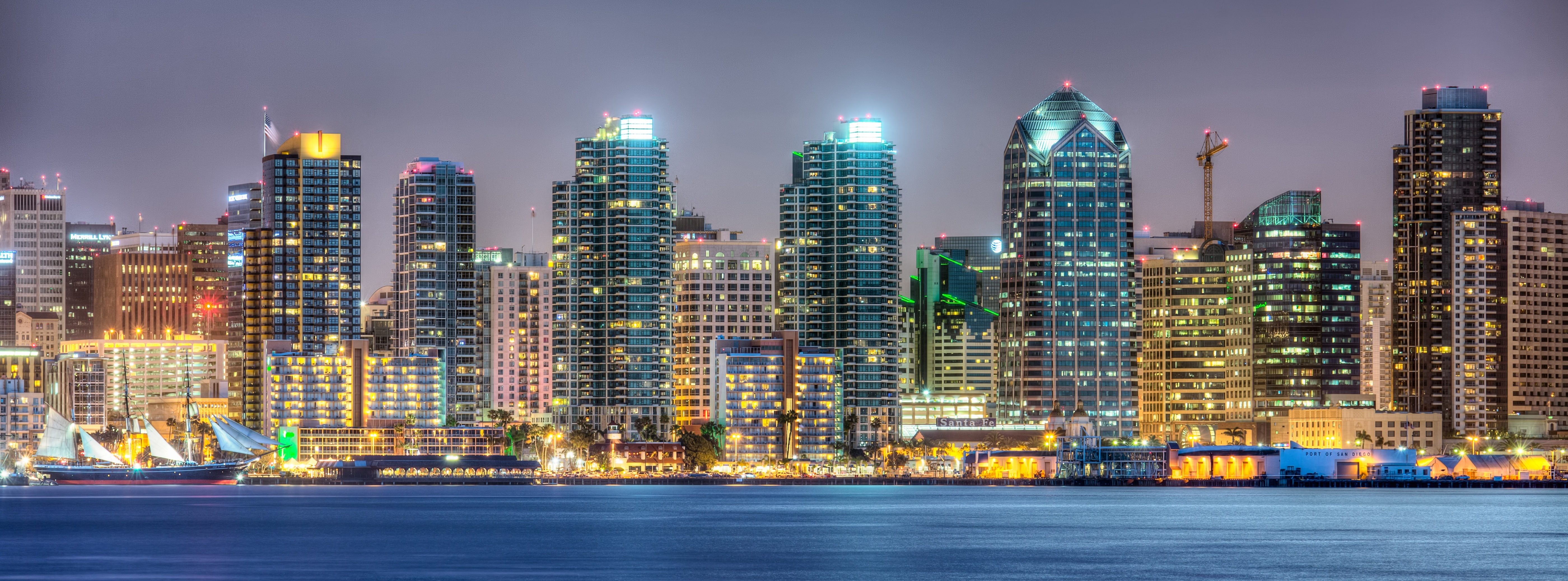 California, Cityscape, Harbor, sky, urban skyline, san, Night, downtown district, skyscraper, United States, travel destinations, Skyline, nautical vessel, HD Wallpaper