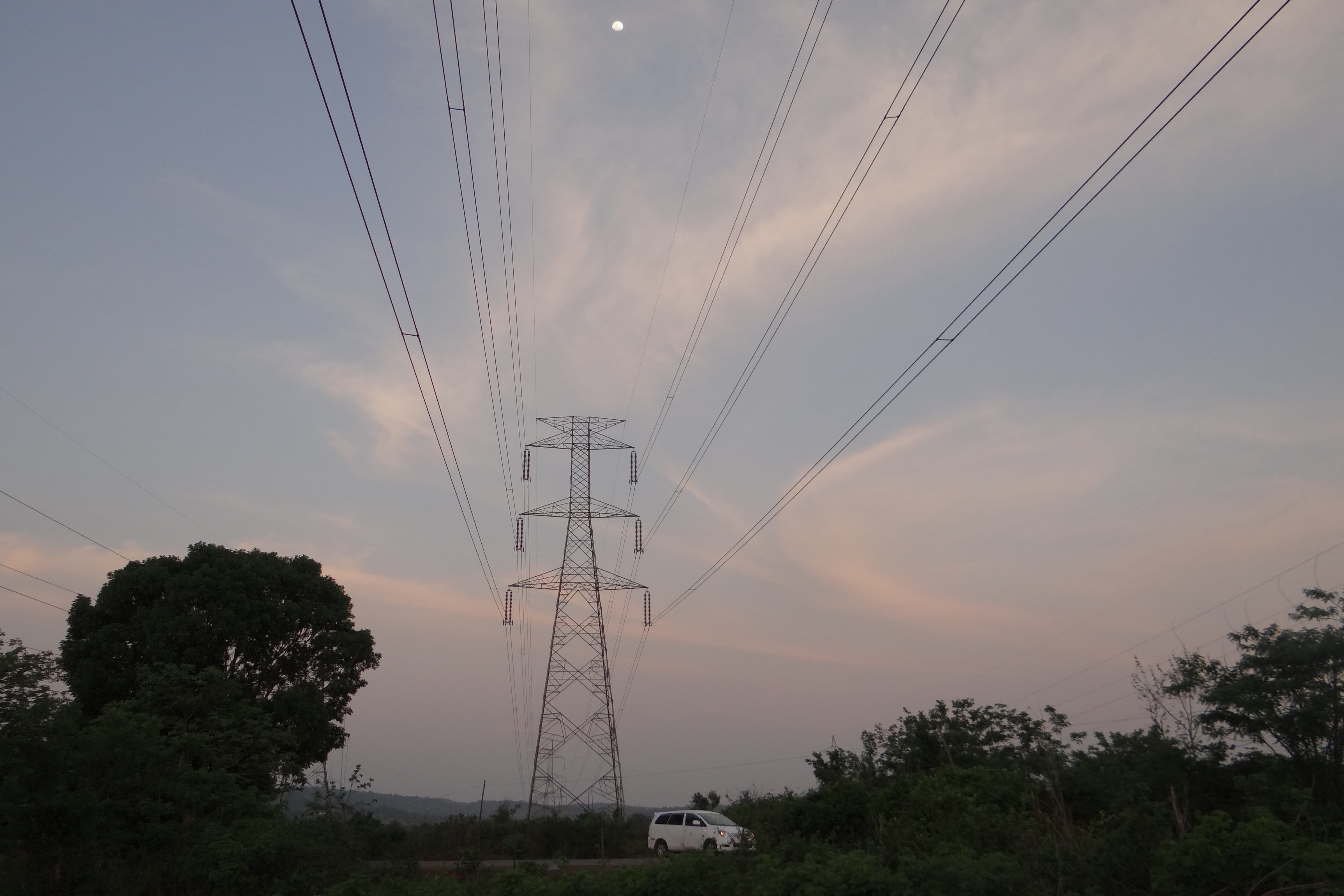 electric tower, field, power line, cloud - sky, sunset, power supply, Pylon, nature, no people, Moonrise, sky, architecture, tree, fuel and power generation, HD Wallpaper