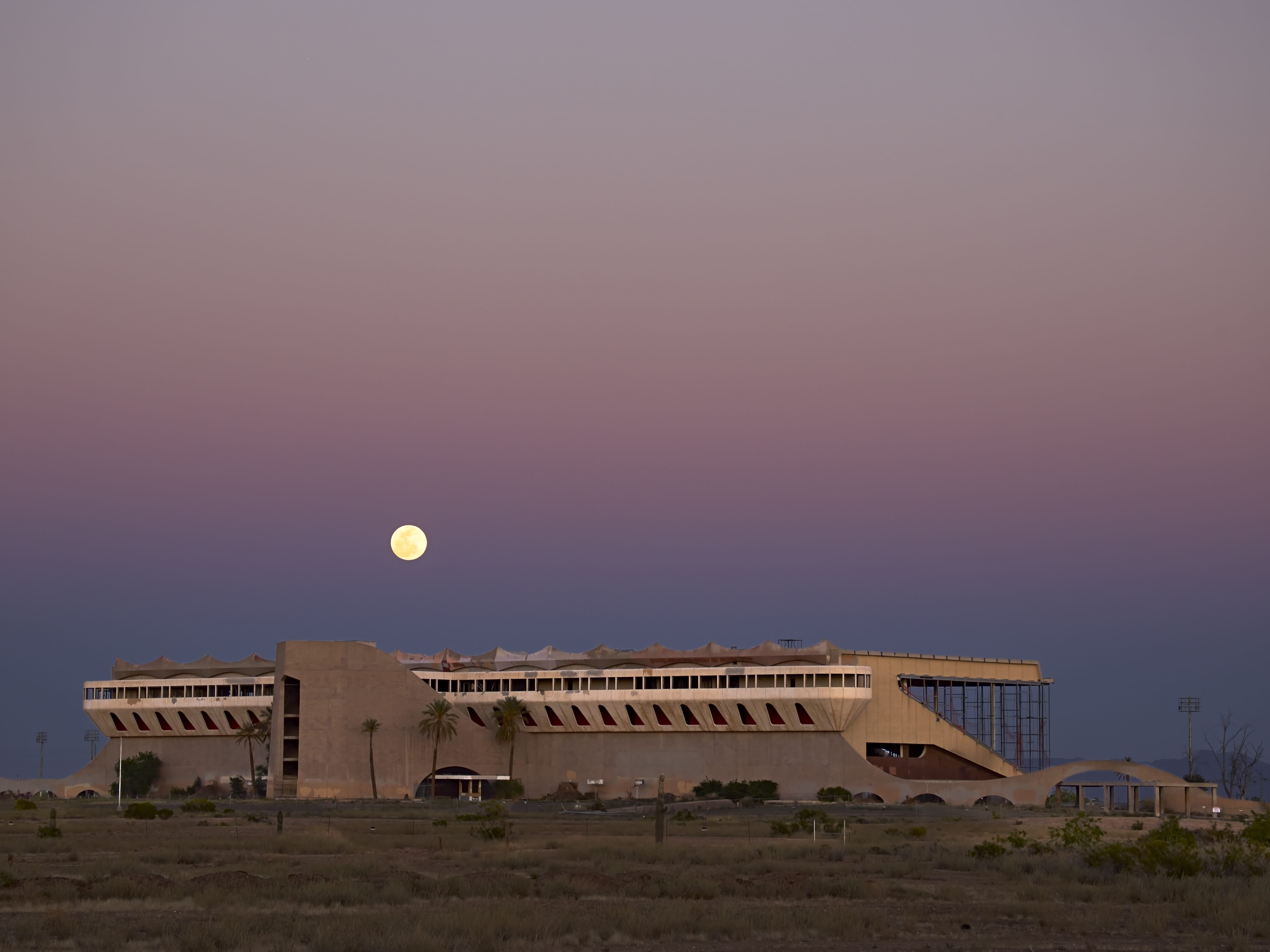 full moon, sky, travel destinations, travel, us, nature, sunset, airfield, airport, built structure, land, goodyear harness track, goodyear, beauty in nature, HD Wallpaper