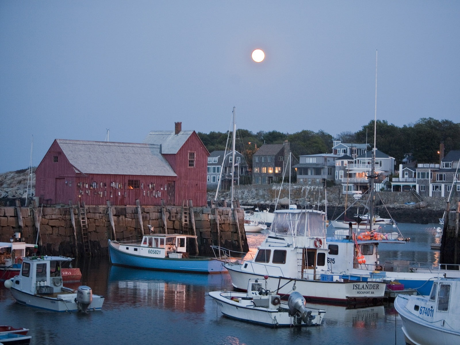 720P, massachusetts, harbor, moonrise, HD Wallpaper