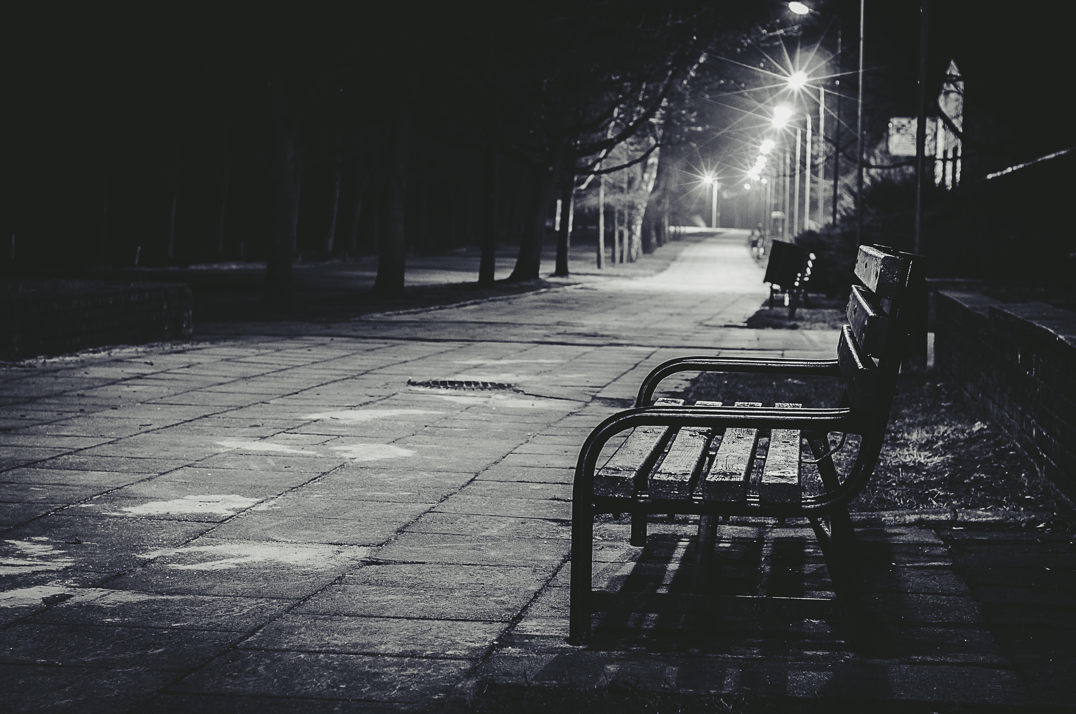 4K, footpath, architecture, building exterior, one person, seat, transportation, dark, nature, outdoors, paving stone, shadow, bicycle, bench, direction, HD Wallpaper
