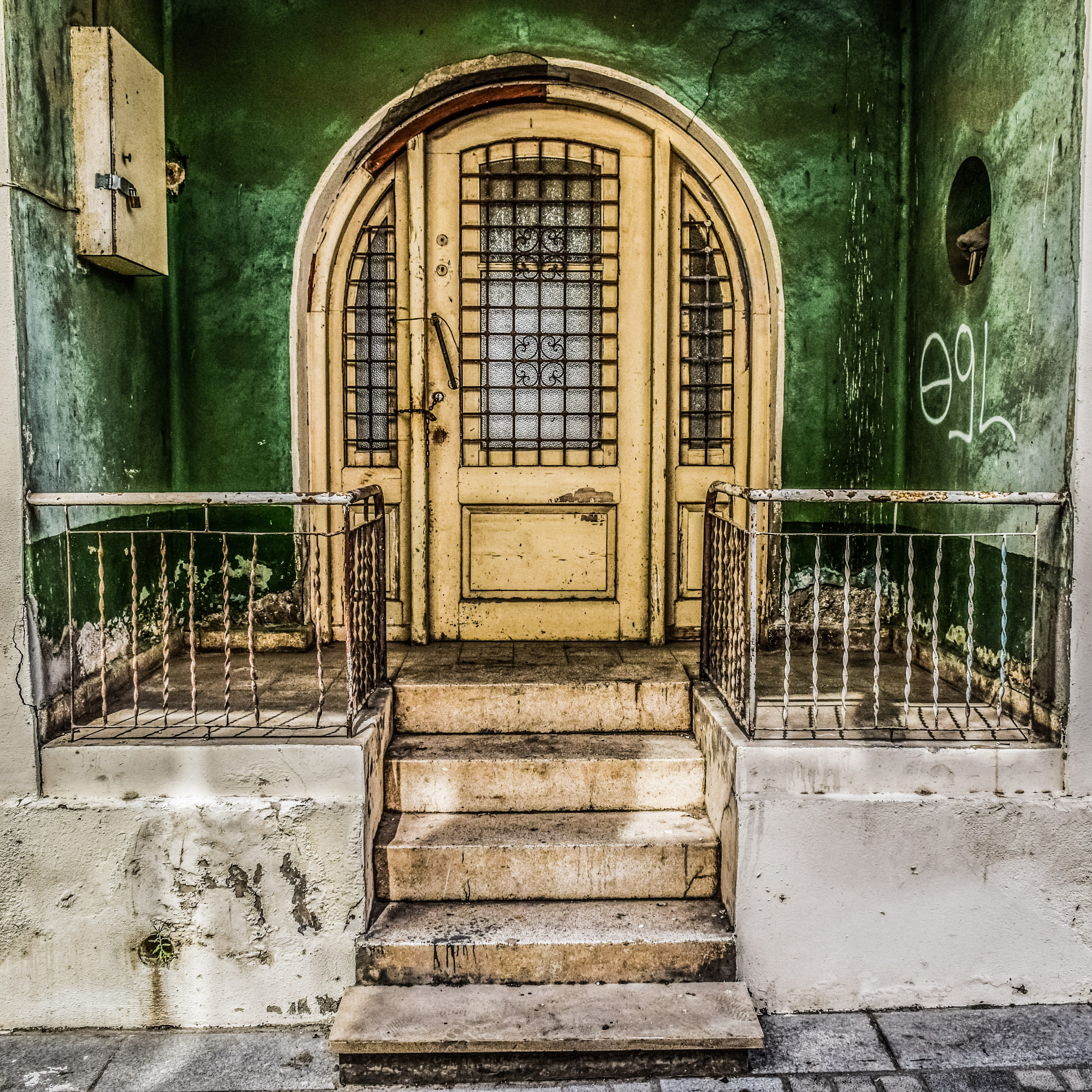 no people, limassol, staircase, wear, grungy, dirty, cyprus, aged, 4K, urban, railing, old, traditional, grunge, window, closed, steps and staircases, HD Wallpaper
