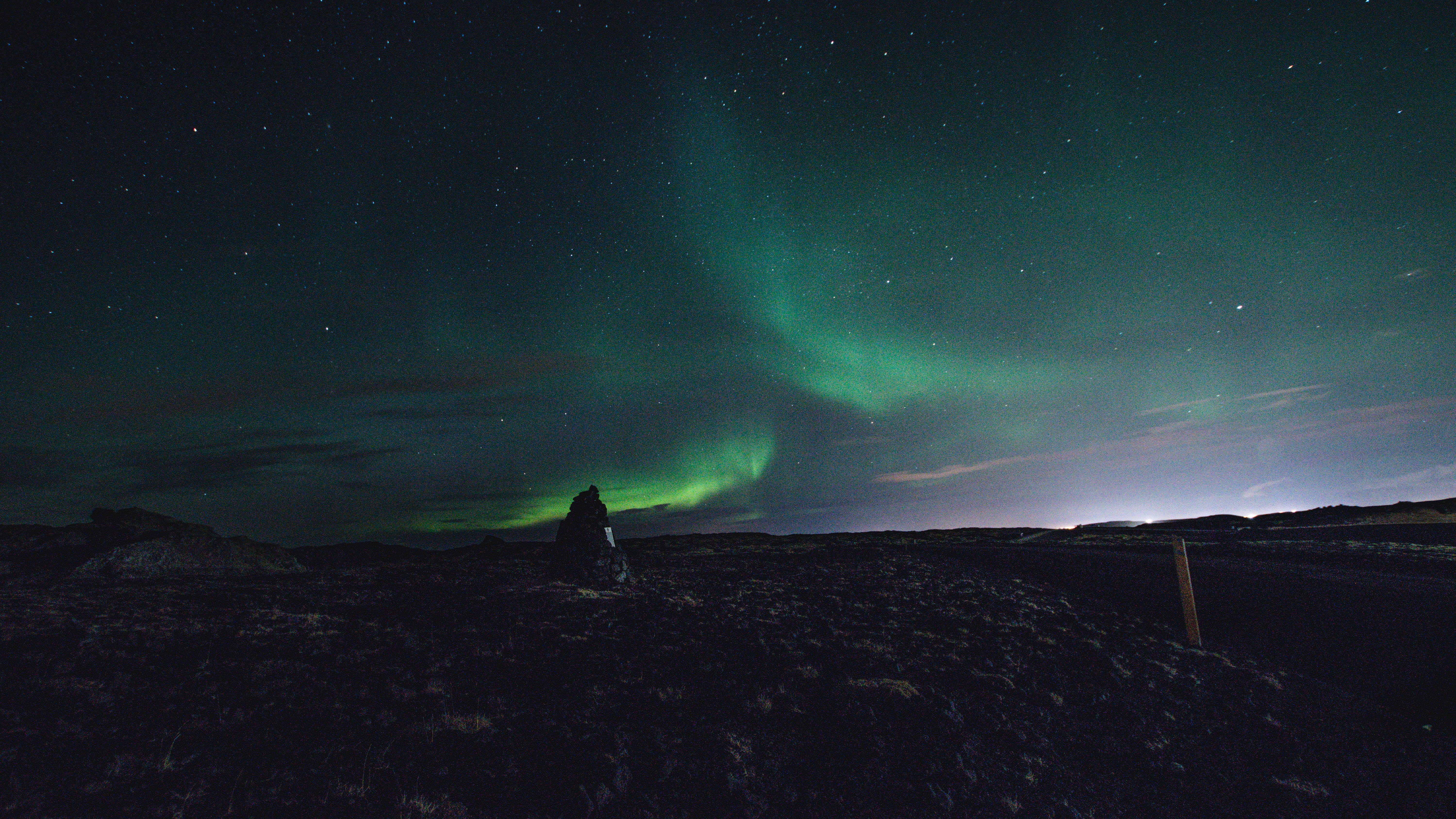 lights, night sky, 5K, iceland, sky, looking at view, night, sphere, hafnarfjordur, green color, one person, environment, light, astro photography, human, HD Wallpaper