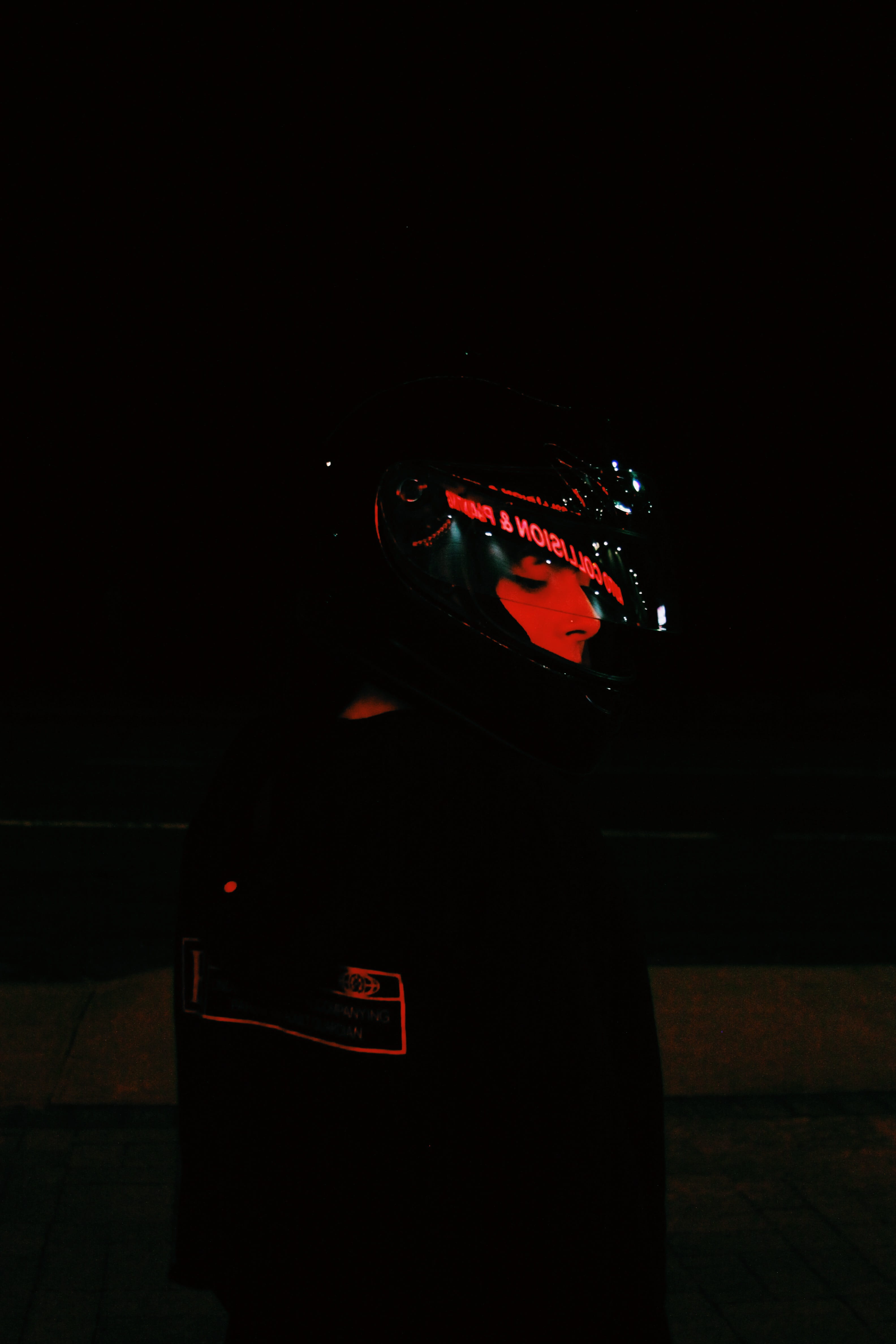 crash helmet, helmet, darkroom, indoors, illuminated, lifestyles, girl, city, technology, transportation, standing, dark, real people, men, light, apparel, Phone HD Wallpaper