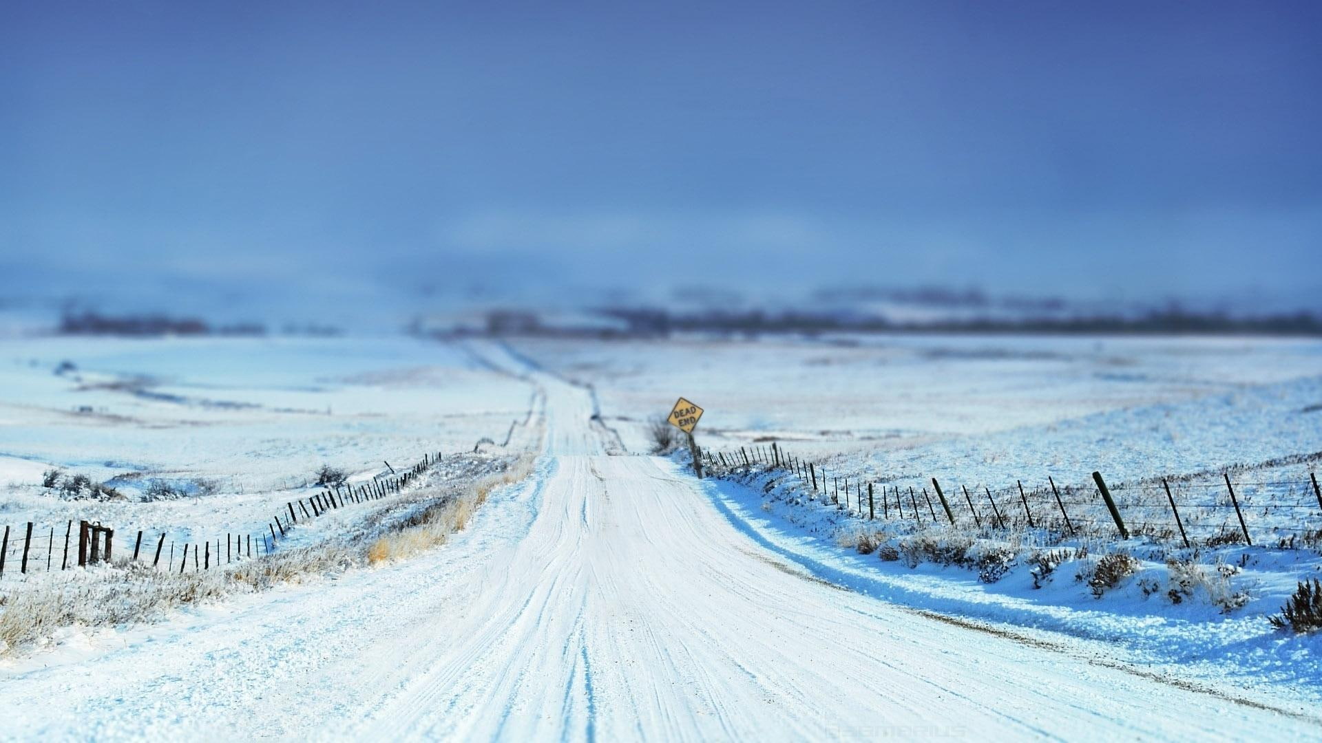 road, dead end, white, 1080P, snowfield, 3d and abstract, end, fence, winter, HD Wallpaper