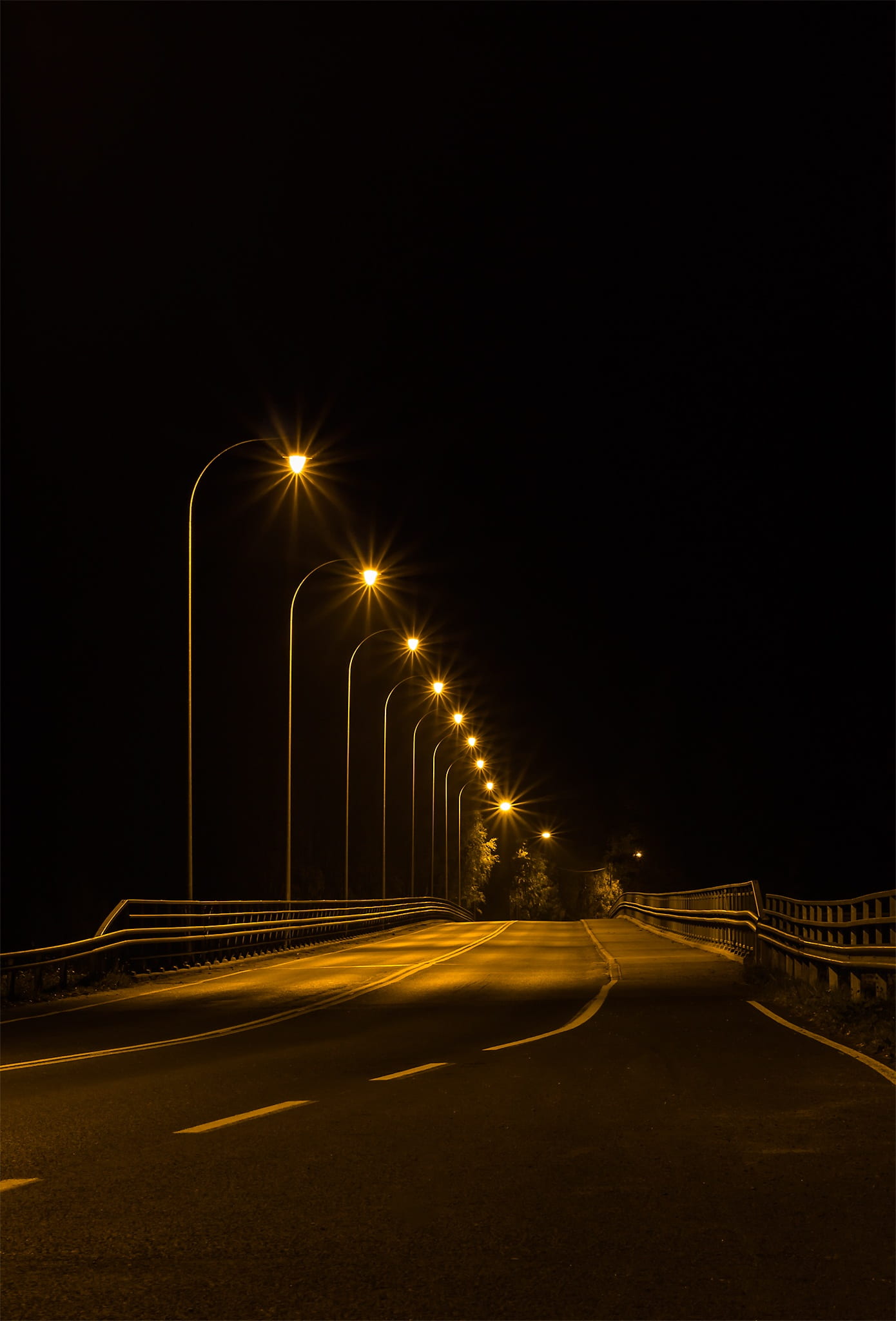 the way forward, bridge - man made structure, lights, in the evening, sky, transportation, lamp, architecture, highway, direction, lighting, empty, tarmac, Phone HD Wallpaper