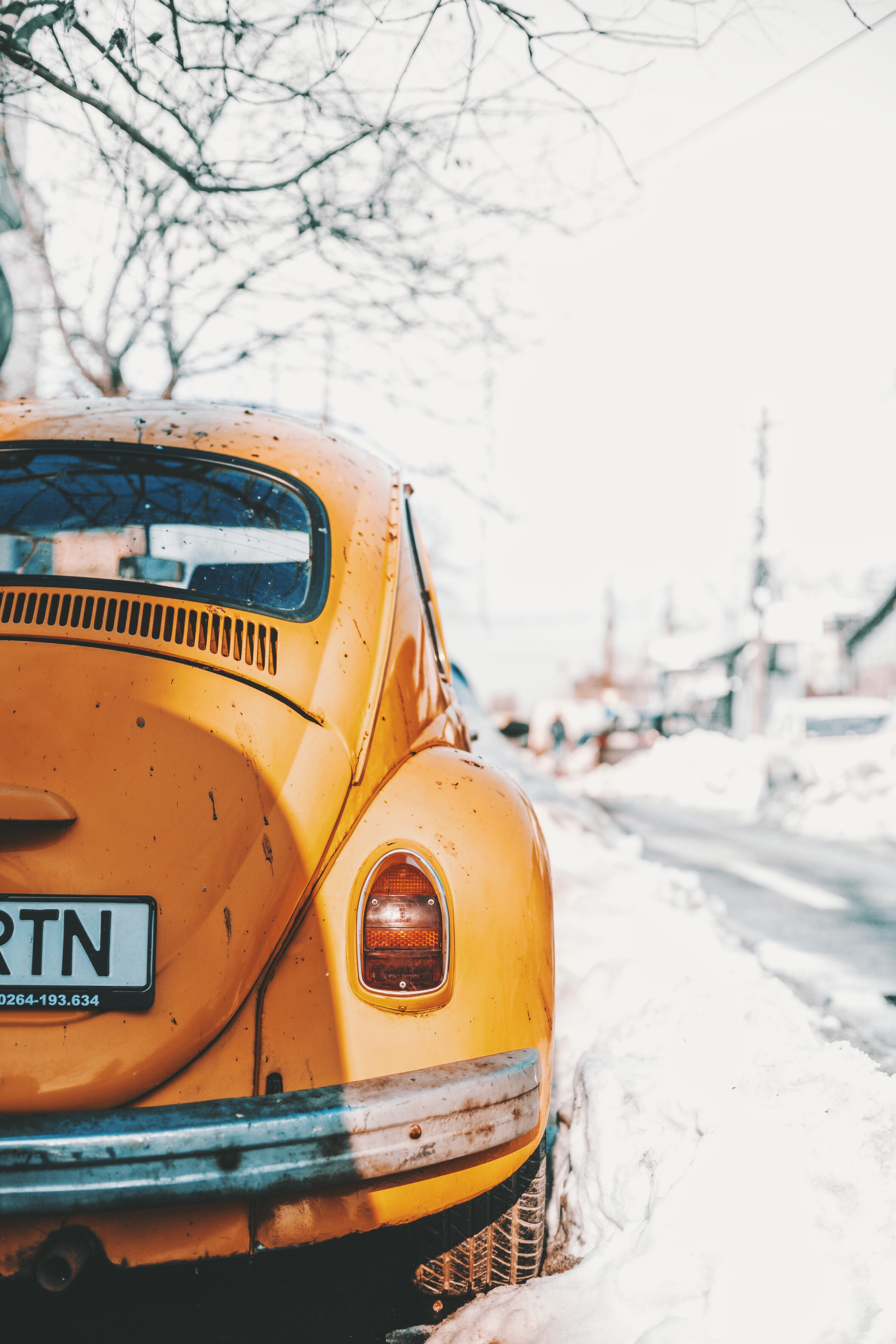 mode of transportation, cold temperature, motor vehicle, no people, field, parked, snow, stationary, land vehicle, retro styled, 4K, road, nature, coupe, Phone HD Wallpaper
