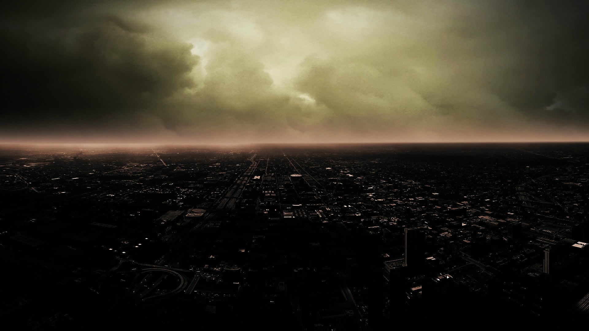 computer, overcast, environment, aerial view, no people, architecture, storm, skyscraper, urban skyline, city, cloud - sky, horizon, outdoors, office building exterior, HD Wallpaper