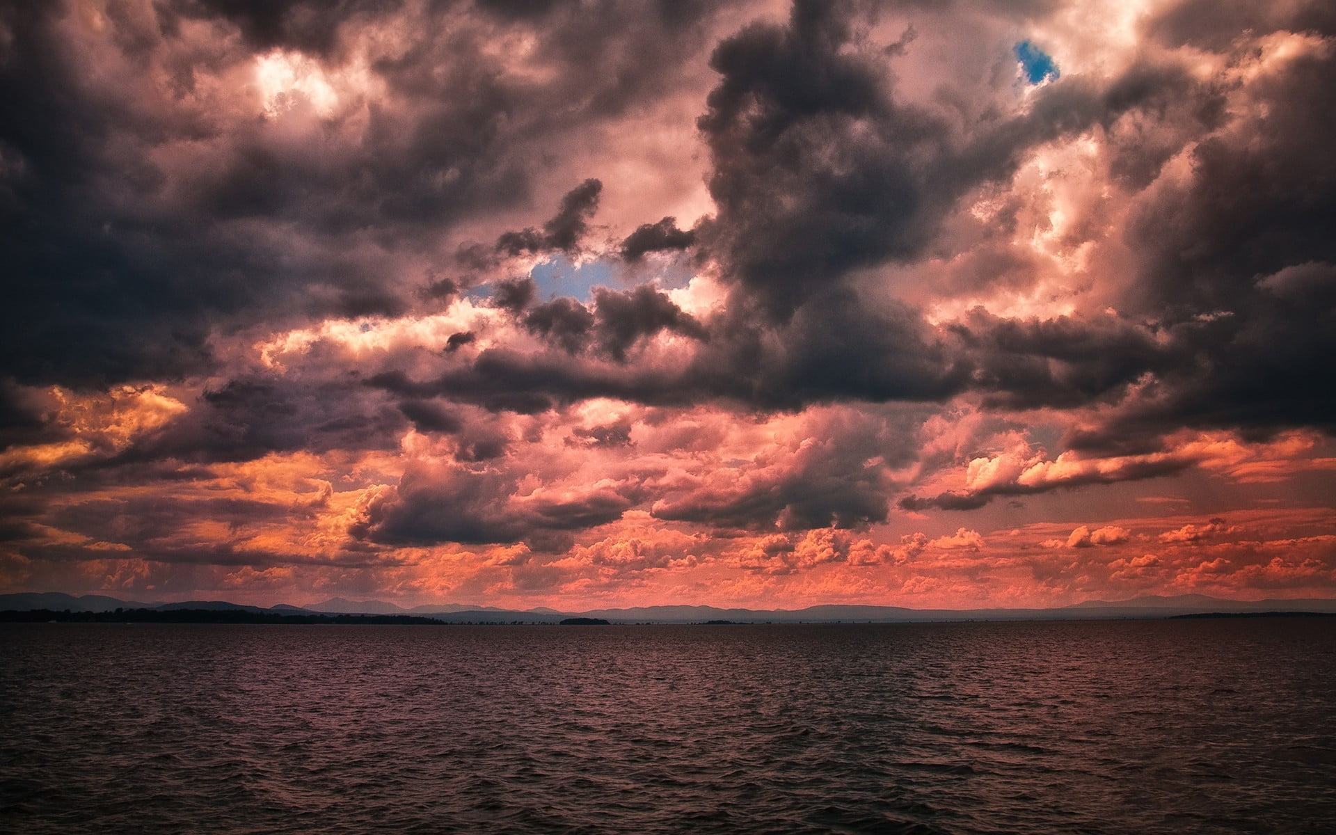 cloudscape, tranquility, 1080P, clouds, horizon over water, scenics - nature, sunset, cloud - sky, tranquil scene, outdoors, water, overcast, sea, dark, HD Wallpaper