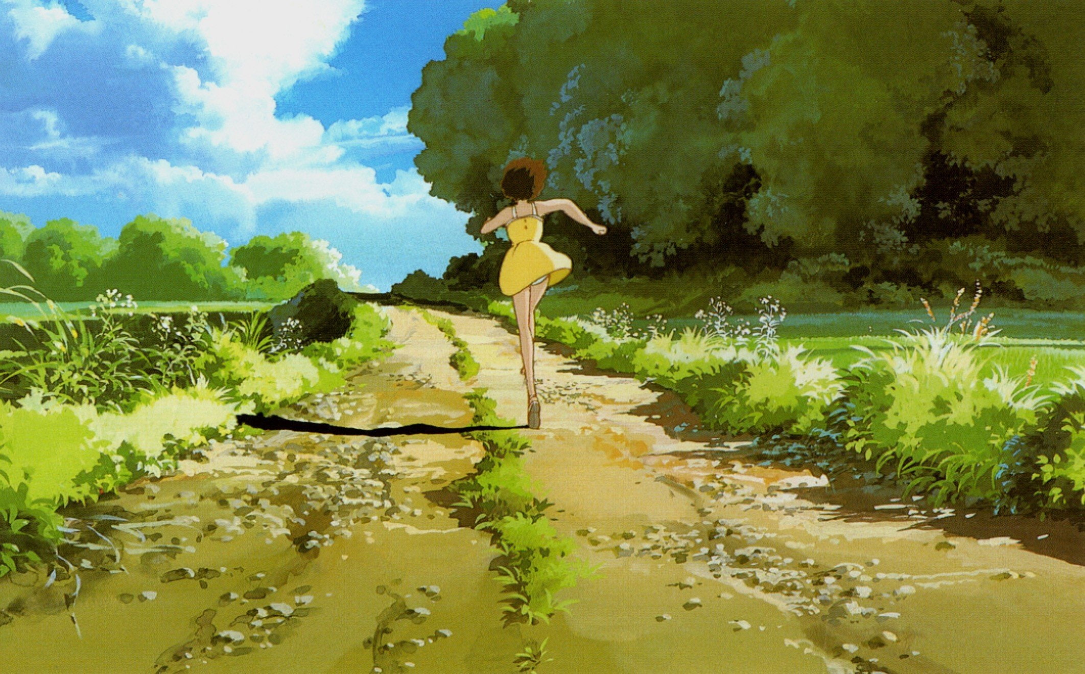 paths, neighbour, 1080P, dress, yellow, totoro, running, HD Wallpaper