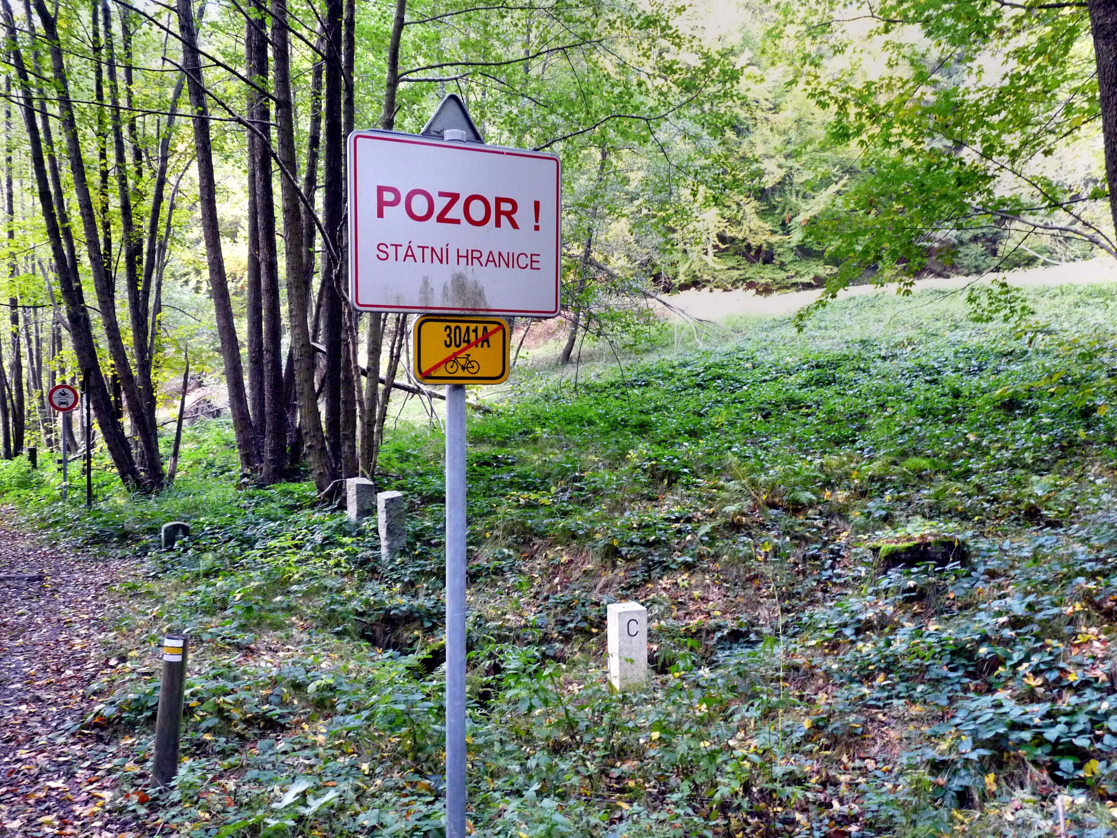 german czech border, western script, no people, warning sign, information sign, plant, sign, green color, nature, land, road, growth, forest, text, communication, HD Wallpaper