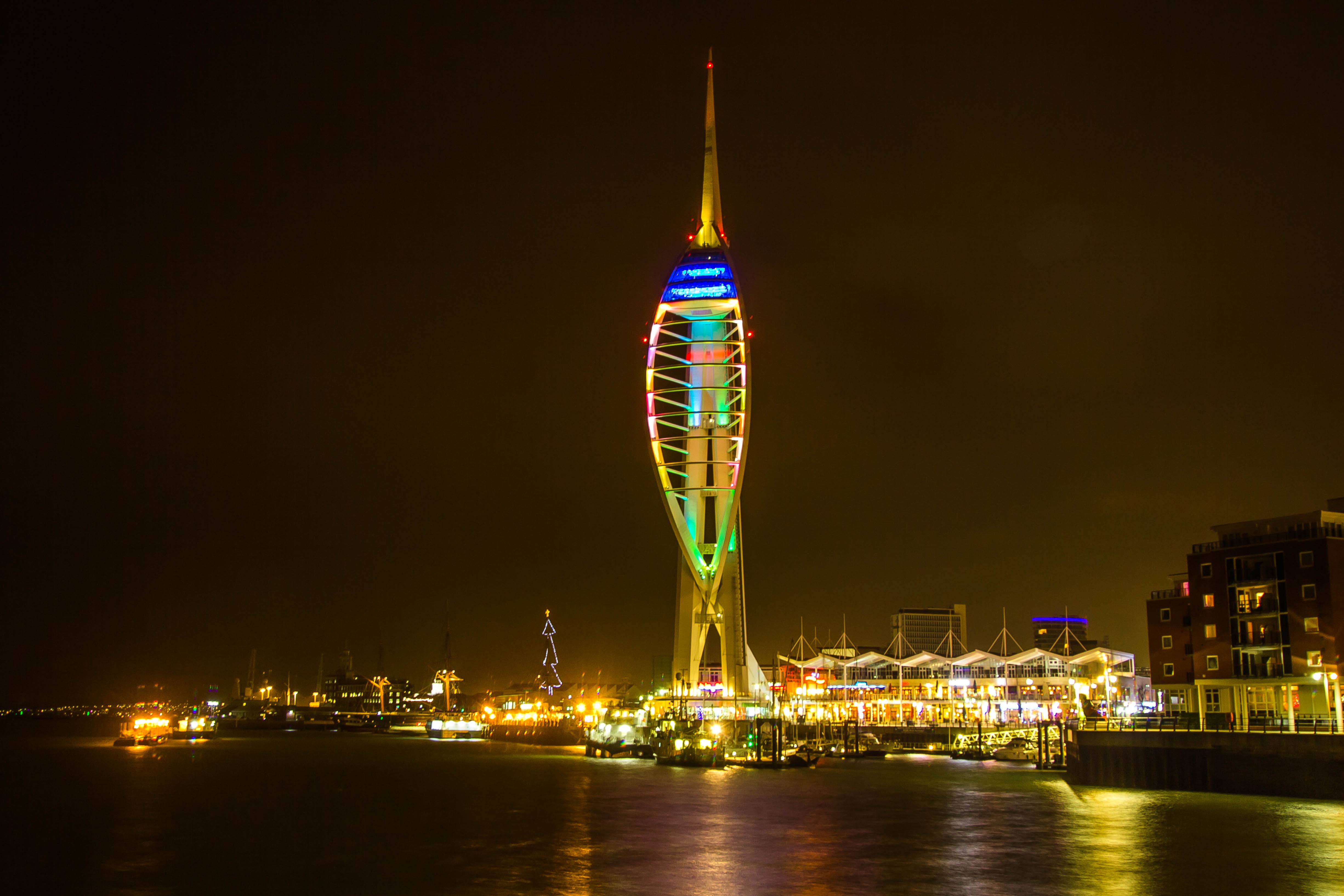 water, illuminated, motion, portsmouth, nature, no people, building, building exterior, skyscraper, our neighbours, travel destinations, light, city, office building exterior, HD Wallpaper