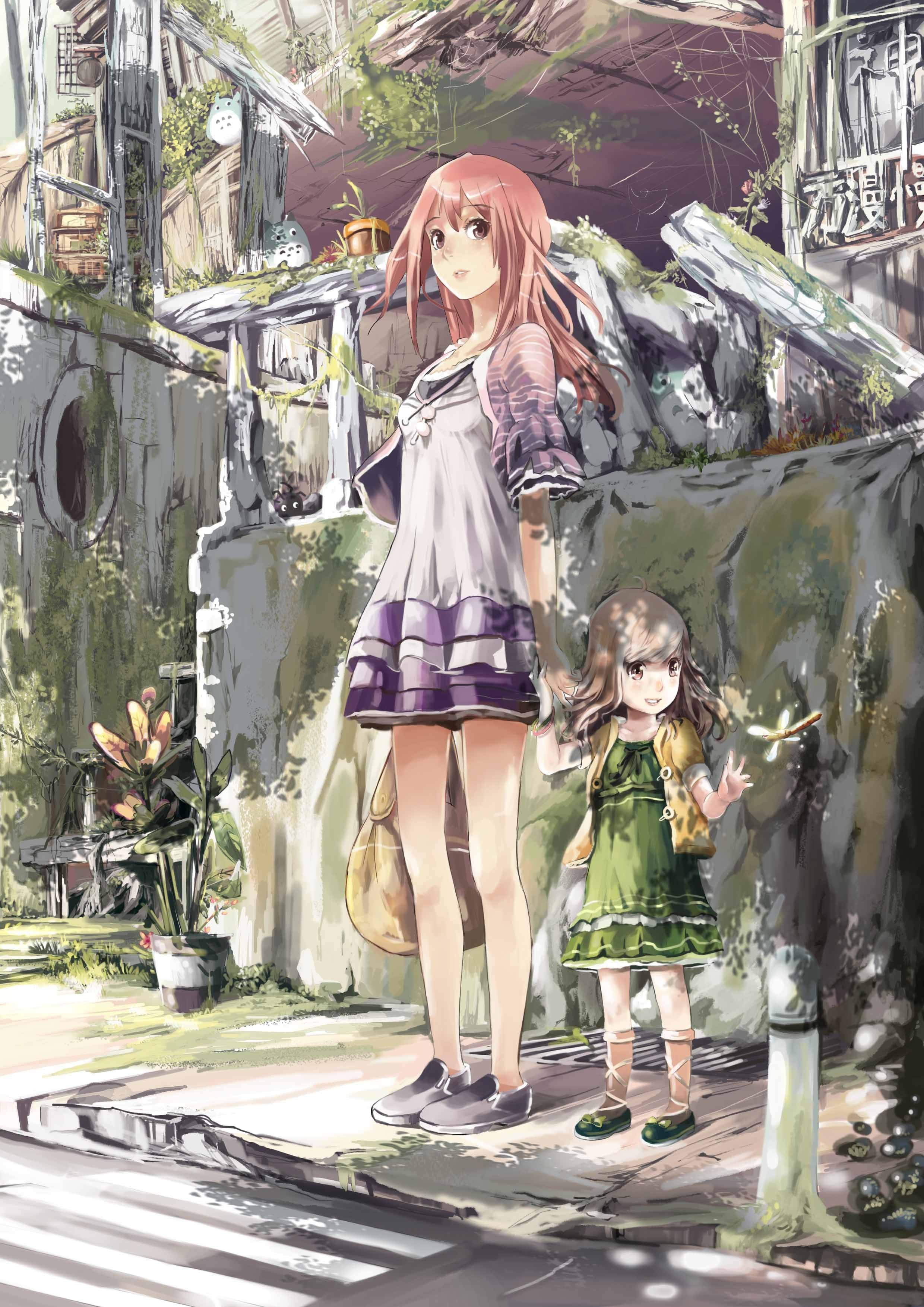 2K, original, neighbour, girls, anime, totoro, characters, Phone HD Wallpaper