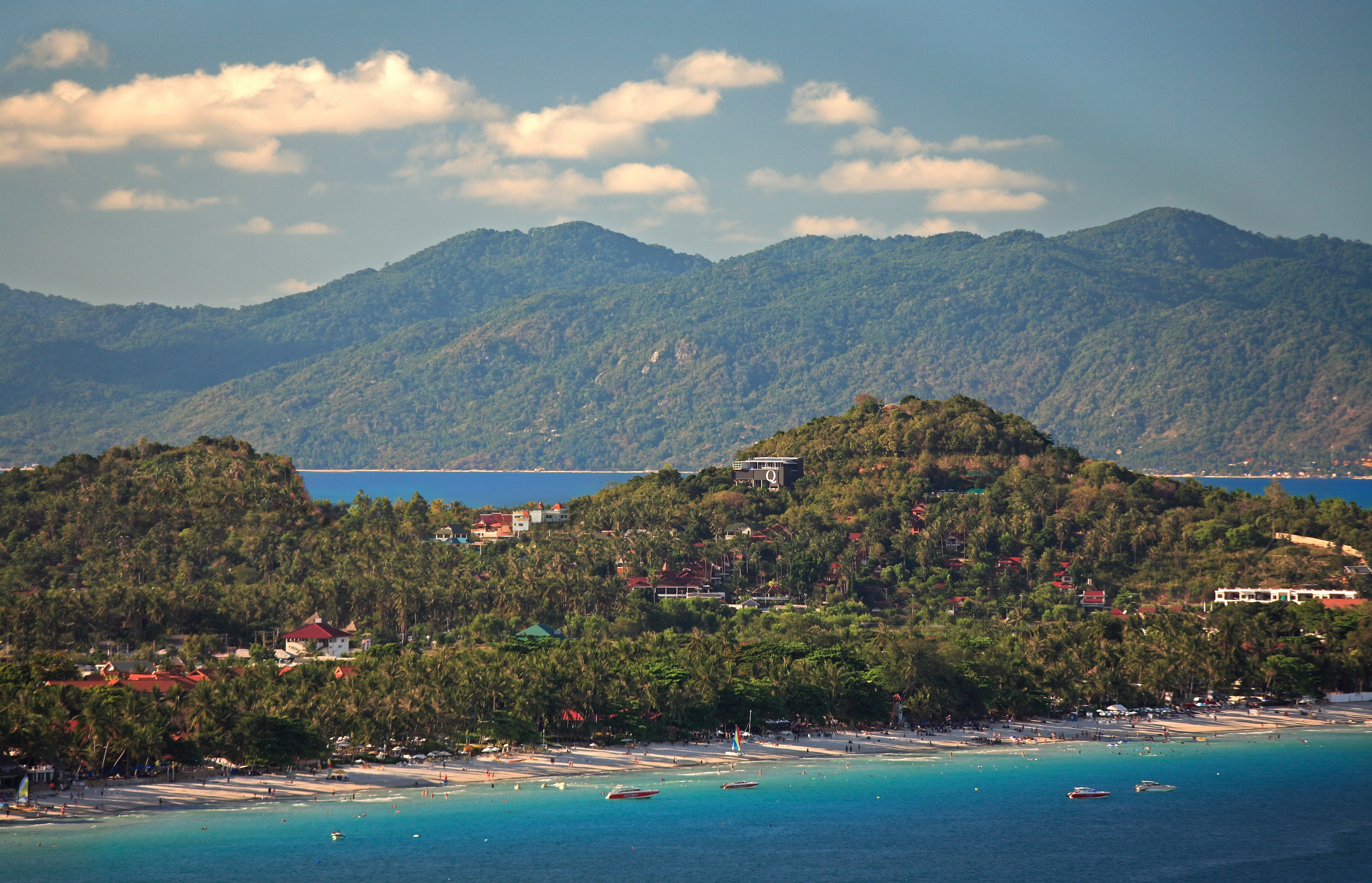 outdoors, land, coconut, colourful, architecture, tropical, holidays, sunny, samui, hills, aerial, vacation, scenics, day, paradise, plant, sky, palm, no people, HD Wallpaper