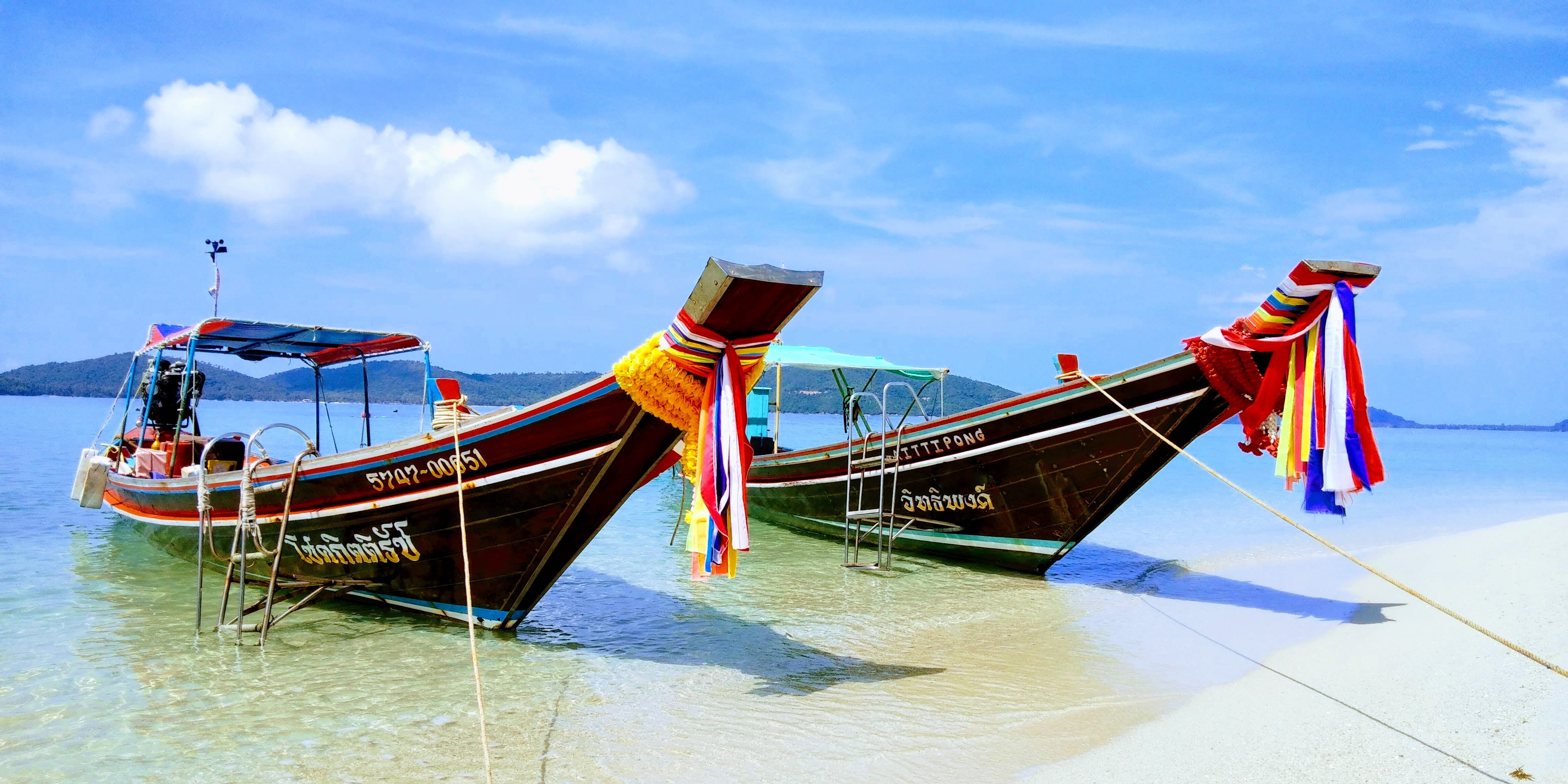 no people, transportation, scenics - nature, blue, land, architecture, travel, cloud - sky, water, mode of transportation, sky, fishing boat, koh madsum, HD Wallpaper