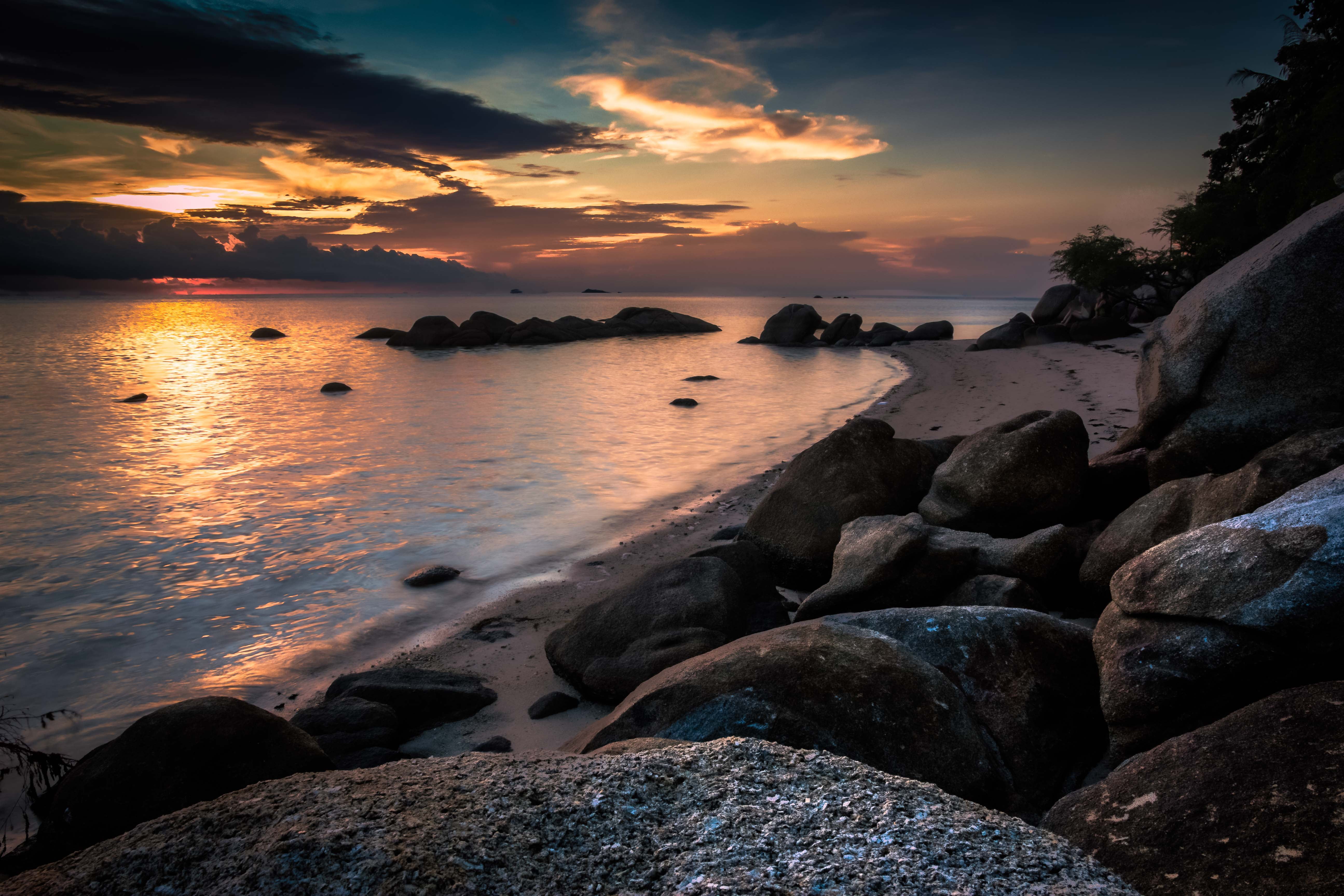 fun, nature, seashore, tropical, rocks, Beach  rock, Thailand, sky, rock - Object, summer, photography, 5K, grey, water, com, sea, beach, print, Koh samui, HD Wallpaper
