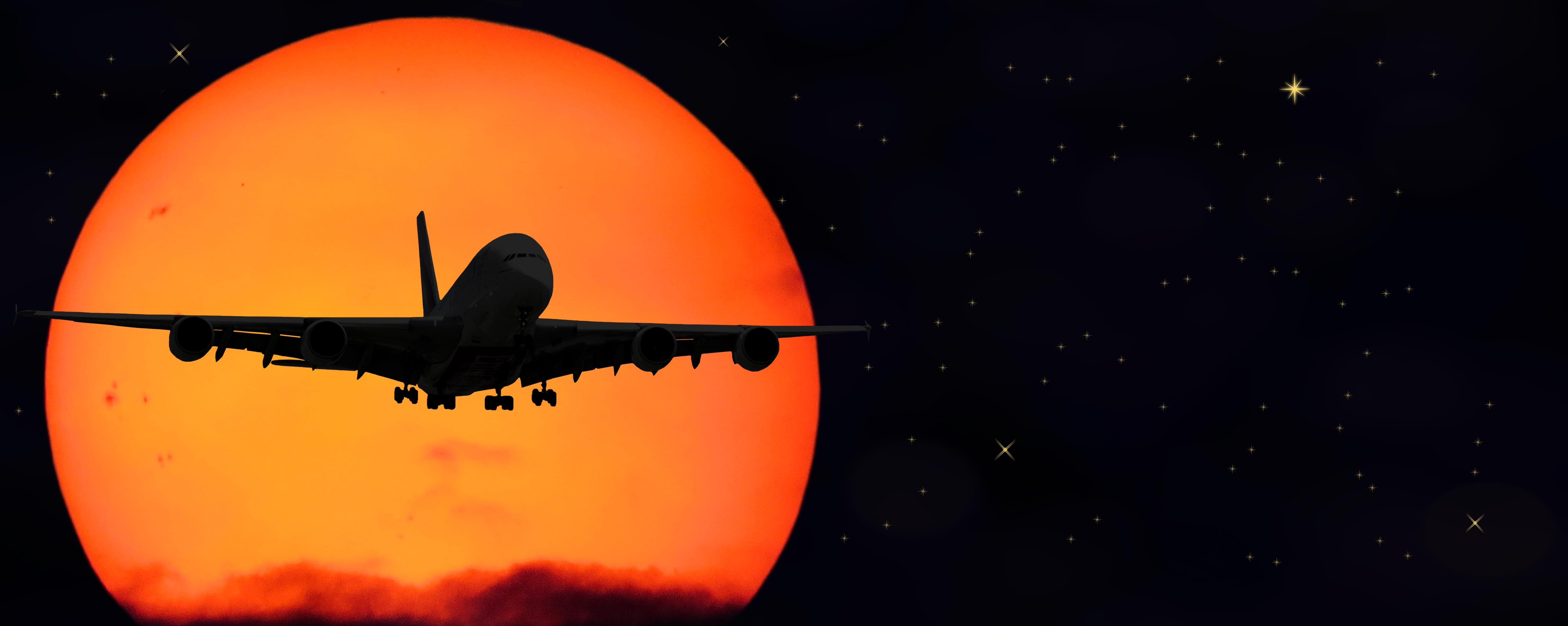 star, flying, no people, aerospace industry, red, departure, holidays, commercial airplane, moon, aircraft, holiday, astronomy, 5K, travel, air vehicle, HD Wallpaper