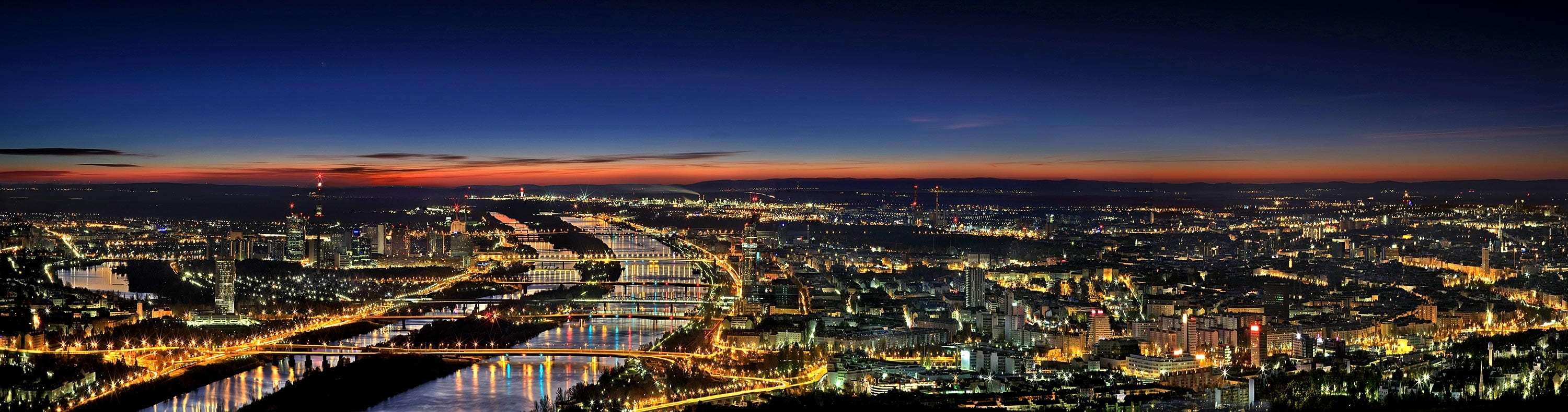 no people, mood, city life, panorama, sunset, skyscraper, good view, 2K, evening, cityscape, residential district, kahlenberg, austria, bird, high angle view, HD Wallpaper