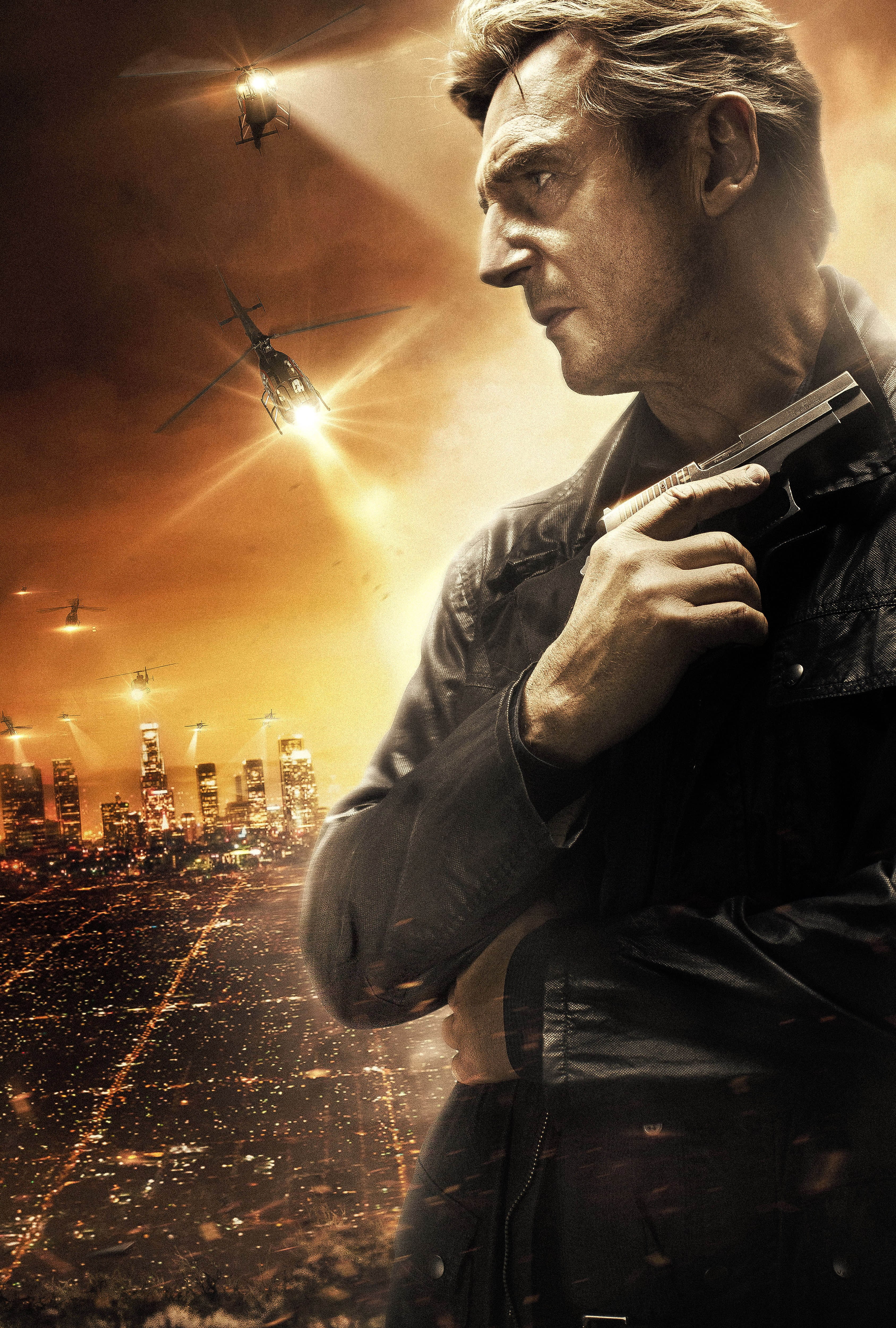 serious, 4K, sky, men, Taken 3, mature adult, Liam Neeson, city life, illuminated, one person, adult, night, movie poster, contemplation, architecture, Phone HD Wallpaper