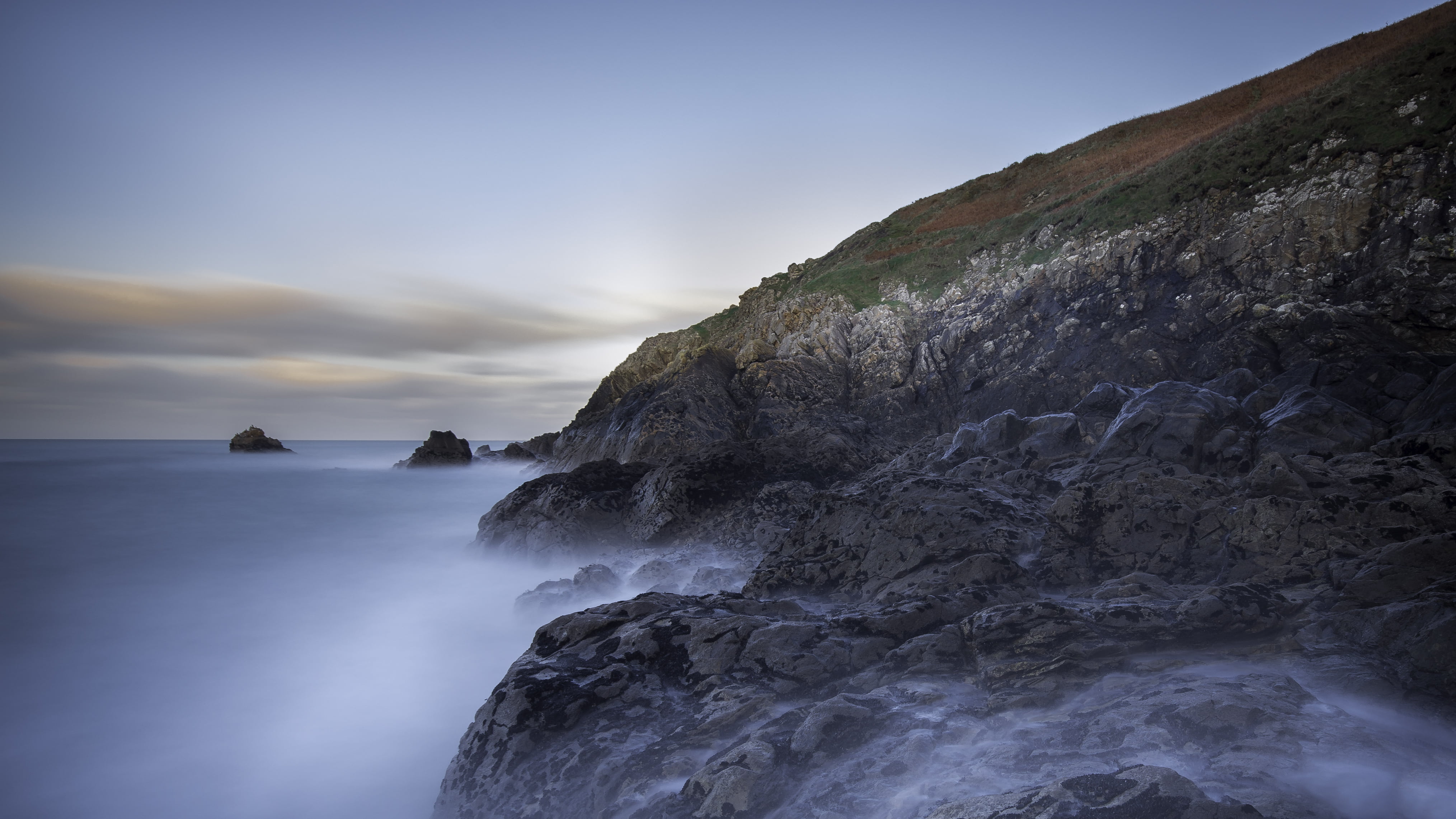 bretagne, rock - Object, coastline, clouds, seaside, Pentax  k-50, sigma, sea of clouds, cliff, sunrise, rocher, finistère, scenics, Plougasnou, daytime, HD Wallpaper