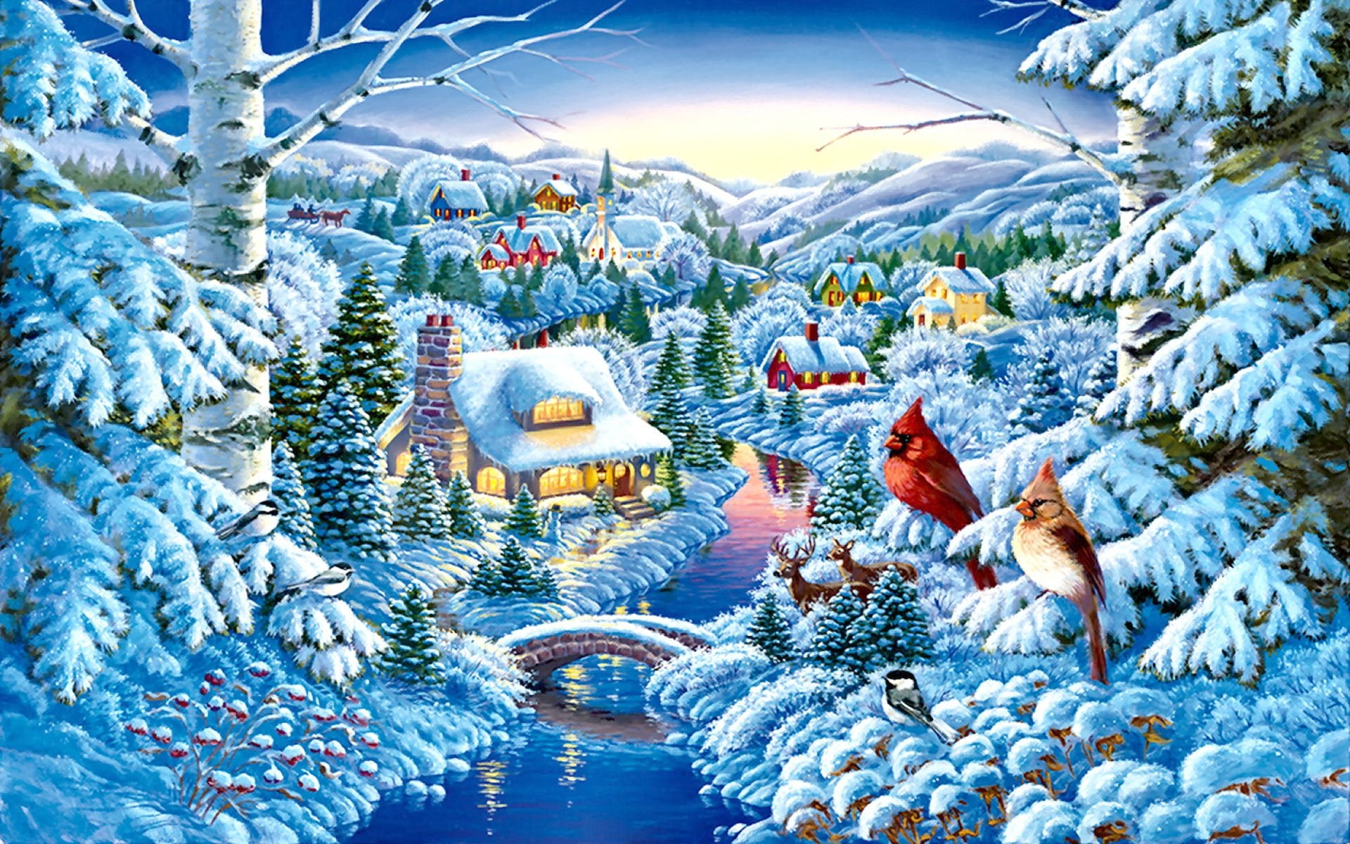 winter, haven, cardinals, 1080P, HD Wallpaper