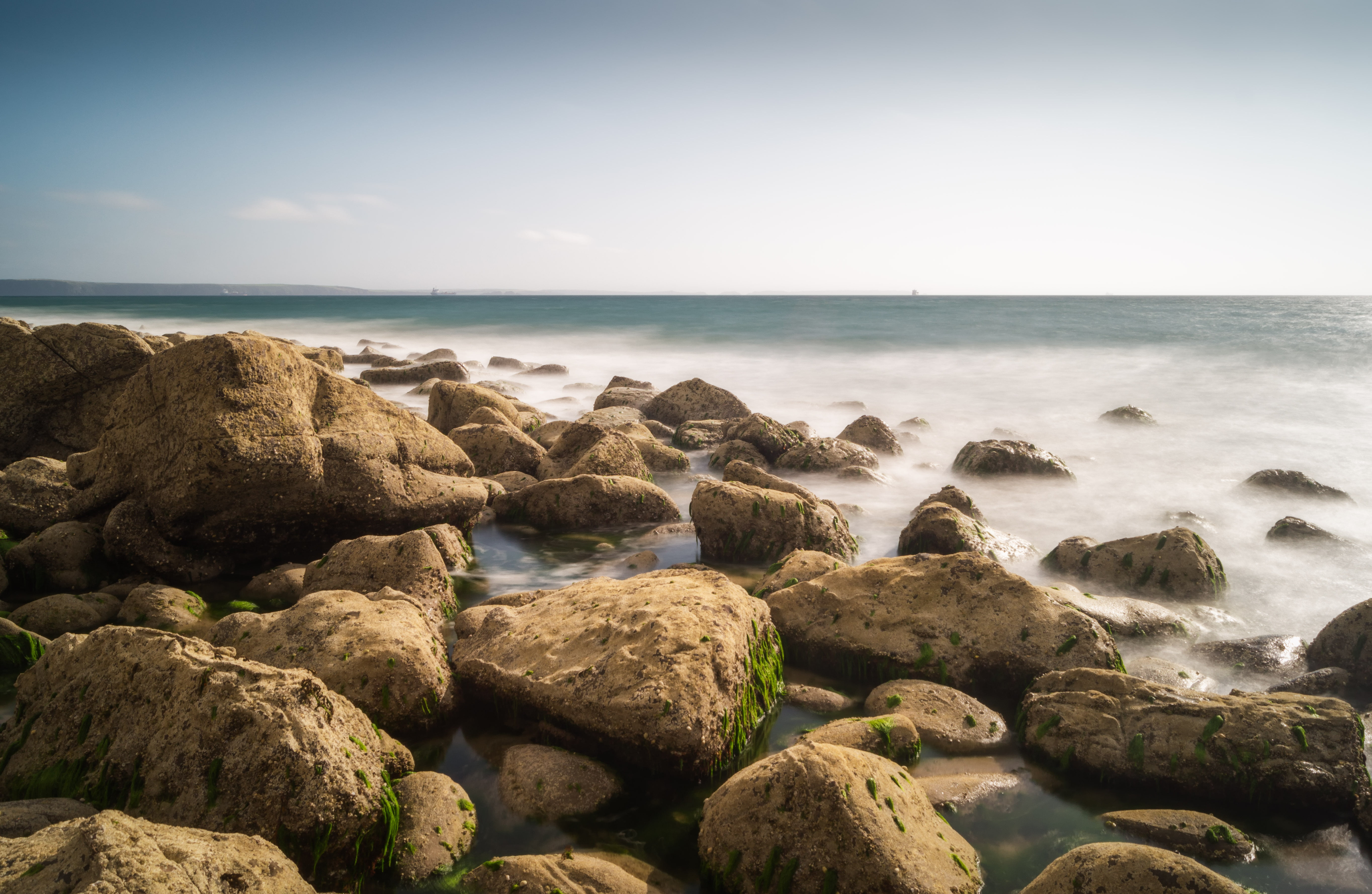 5K, nature, rocks, clouds, sky  blue, body of water, wave, coastal, coastline, grad, fragments, nd, front, stone, sand, rock - Object, gray, coast, body, HD Wallpaper