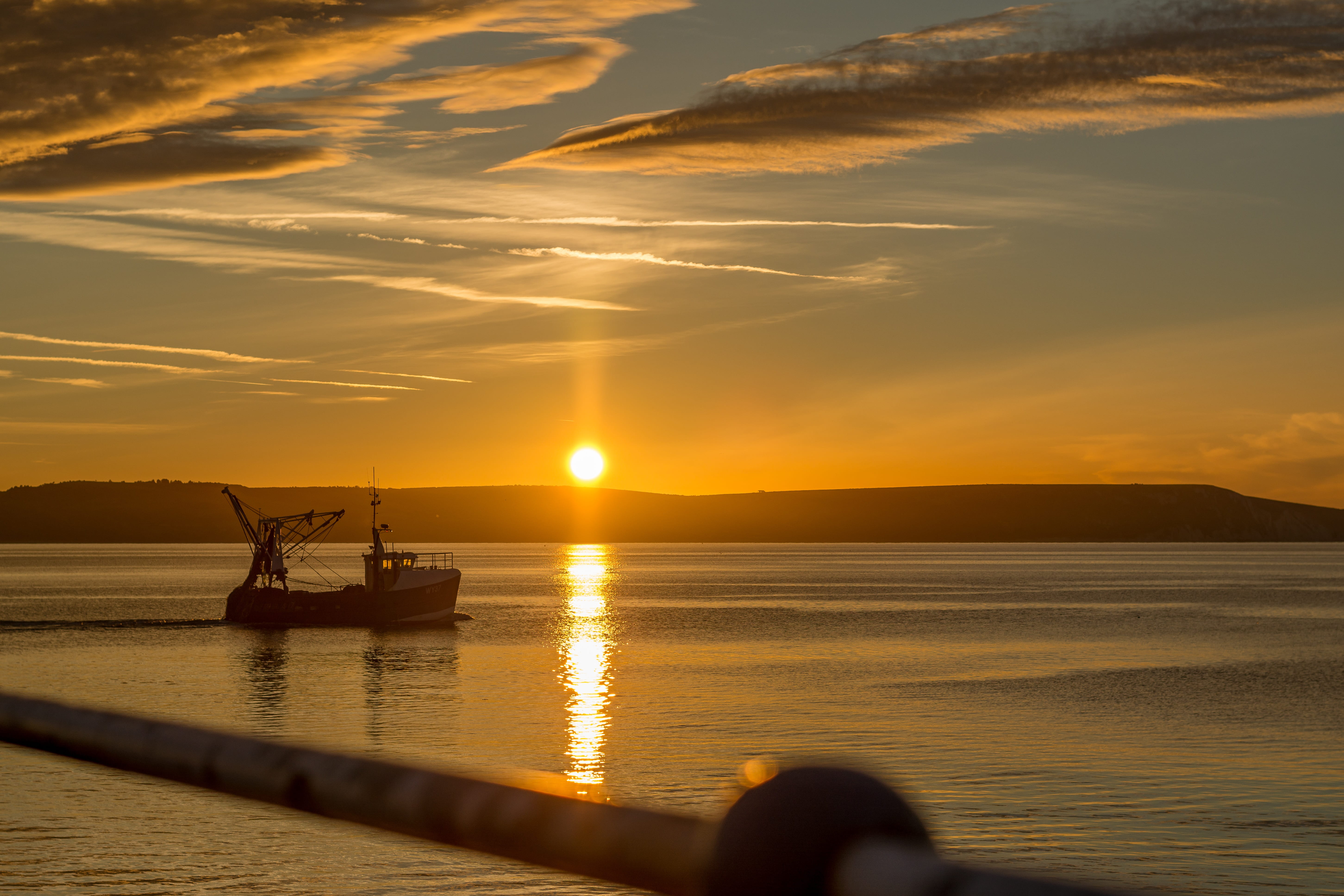 land, weymouth, trawler, beauty in nature, sunset, water, nautical vessel, tranquil scene, idyllic, boat, sunshine, mode of transportation, uk, tranquility, HD Wallpaper